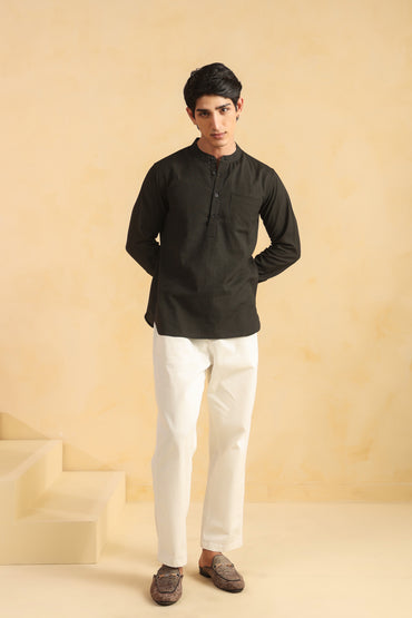 Black linen blend shirt kurta