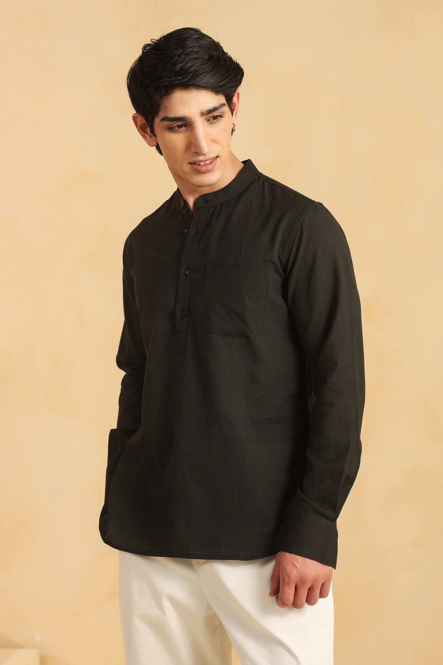 Black linen blend shirt kurta