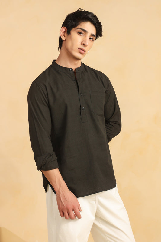 Black linen blend shirt kurta