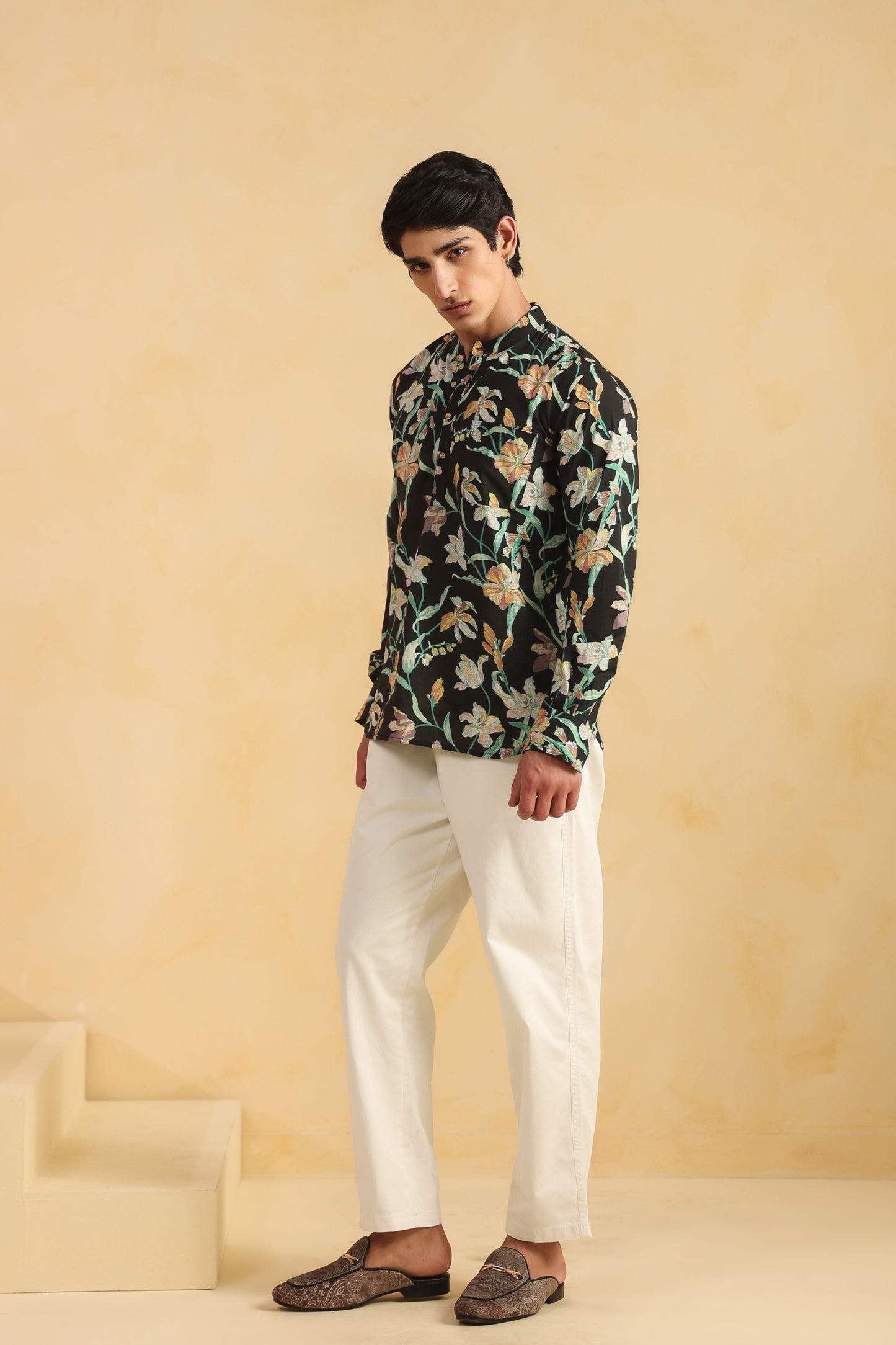 Black Floral Full sleeve kurta shirt