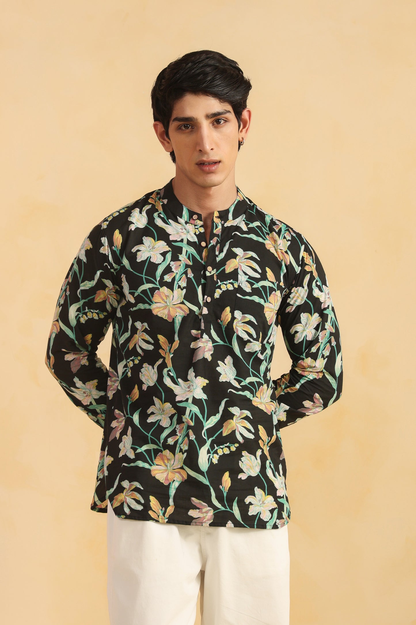 Black Floral Full sleeve kurta shirt