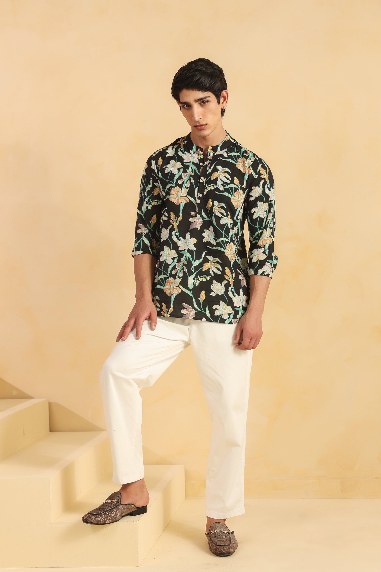 Black Floral Full sleeve kurta shirt