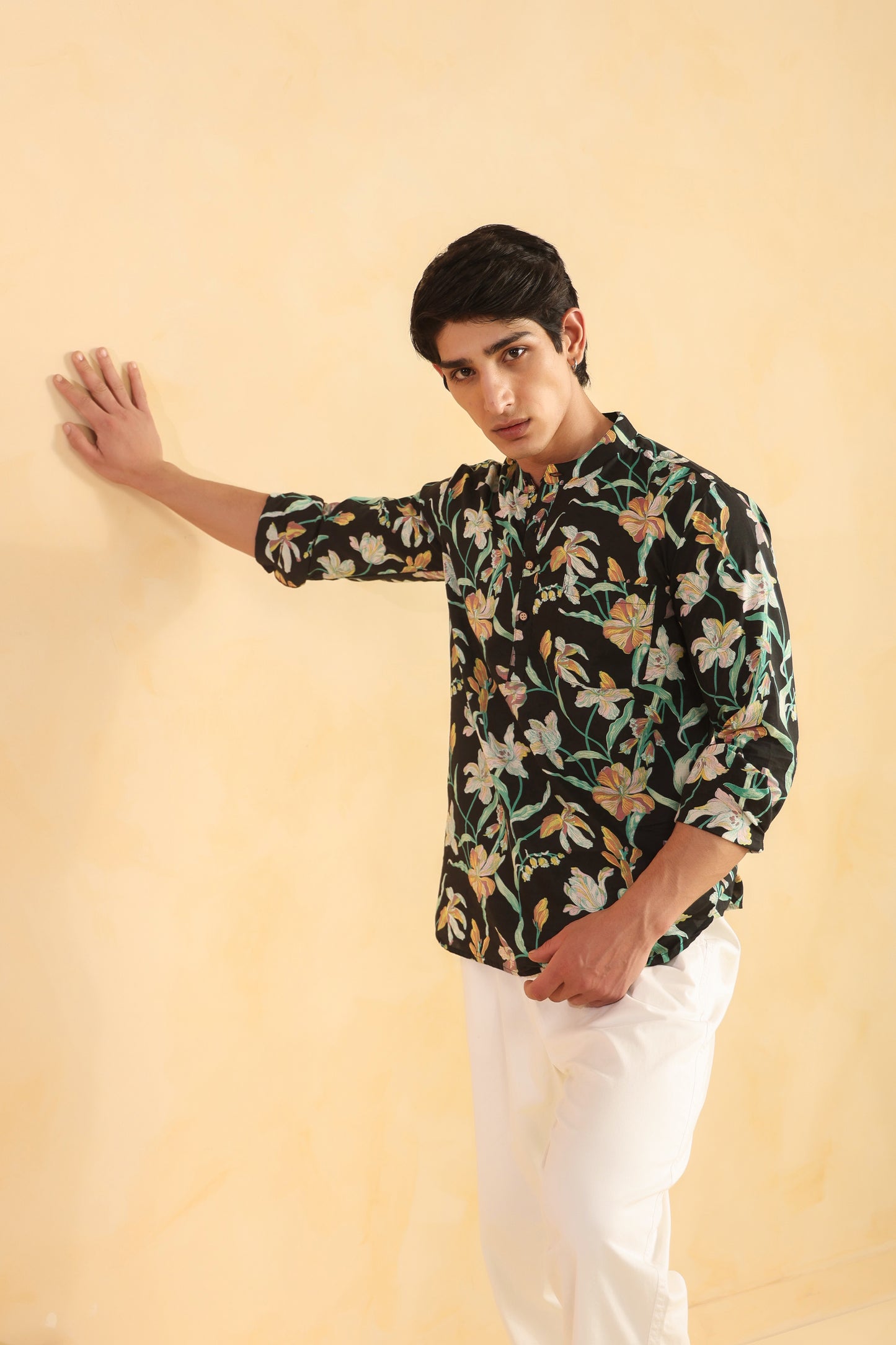 Black Floral Full sleeve kurta shirt