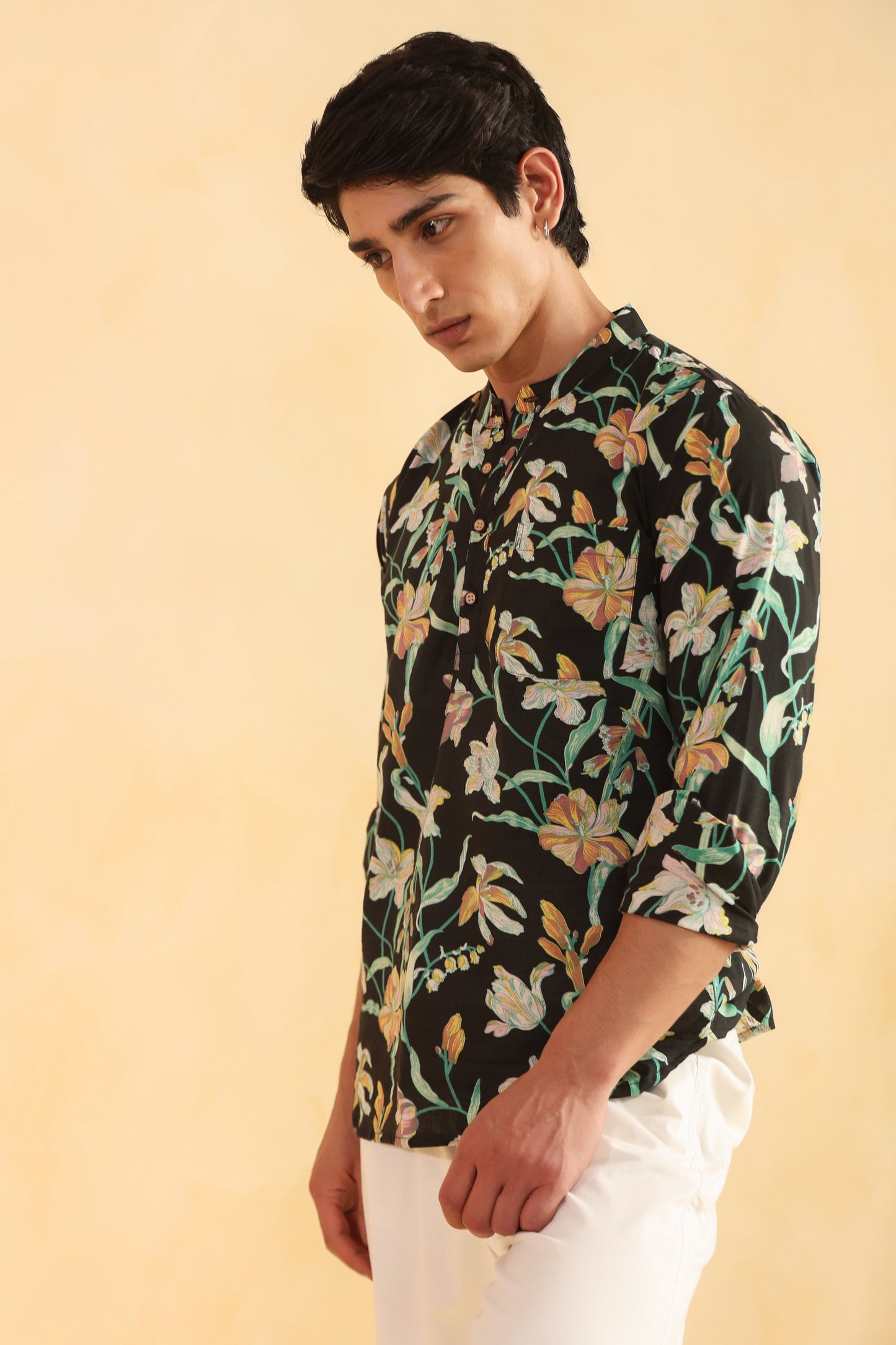 Black Floral Full sleeve kurta shirt