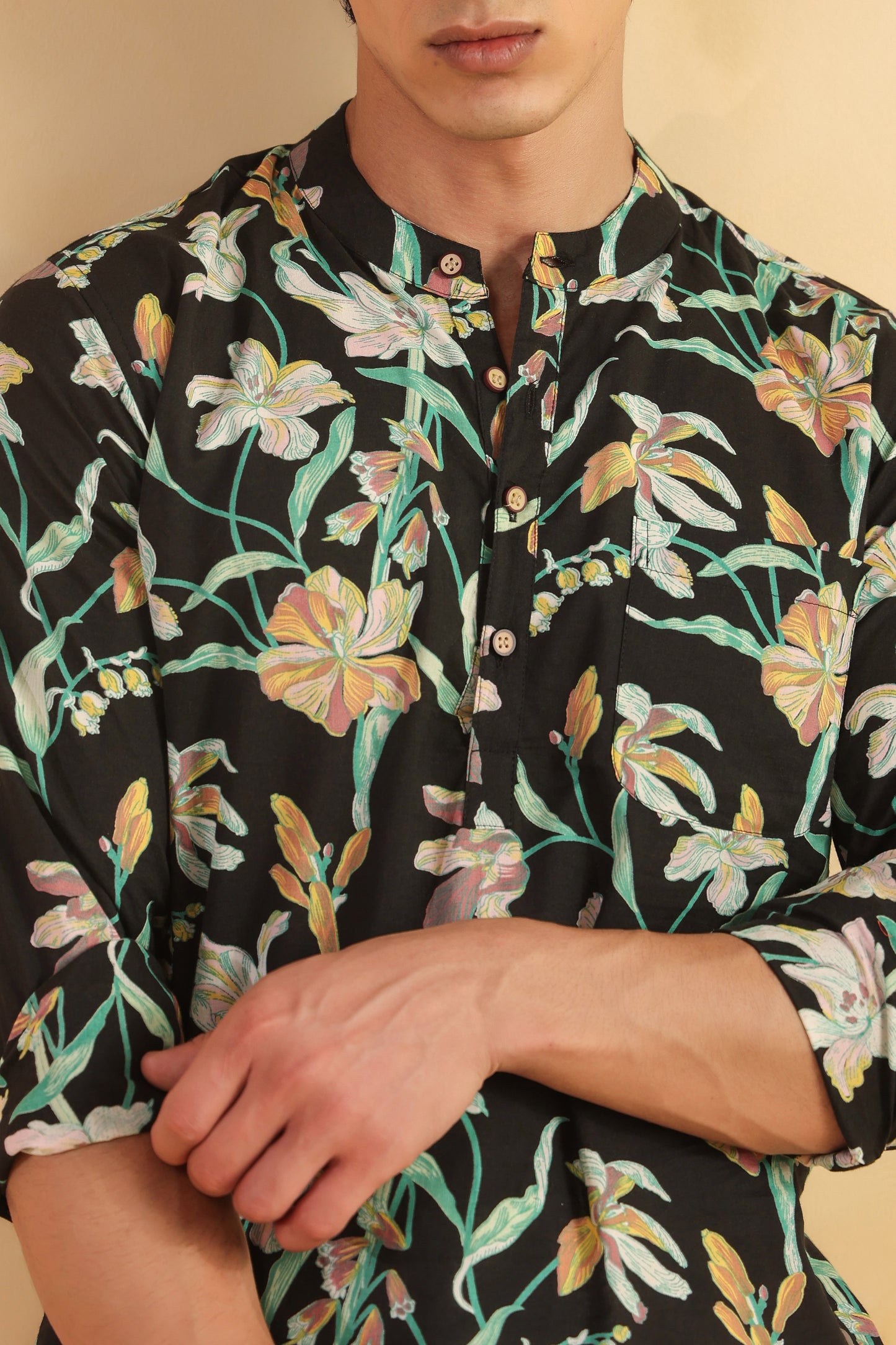 Black Floral Full sleeve kurta shirt