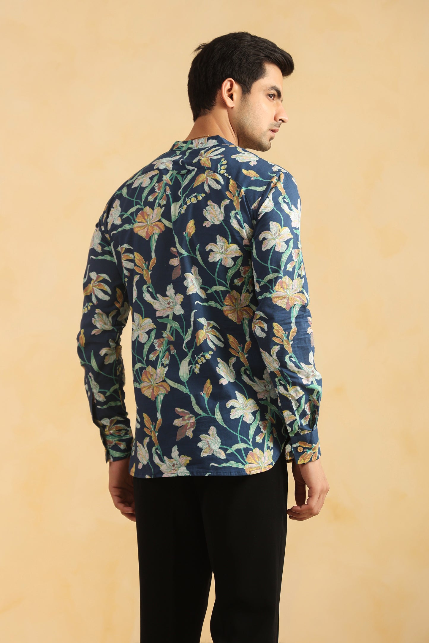 Cobalt Blue Printed Cotton Shirt Kurta