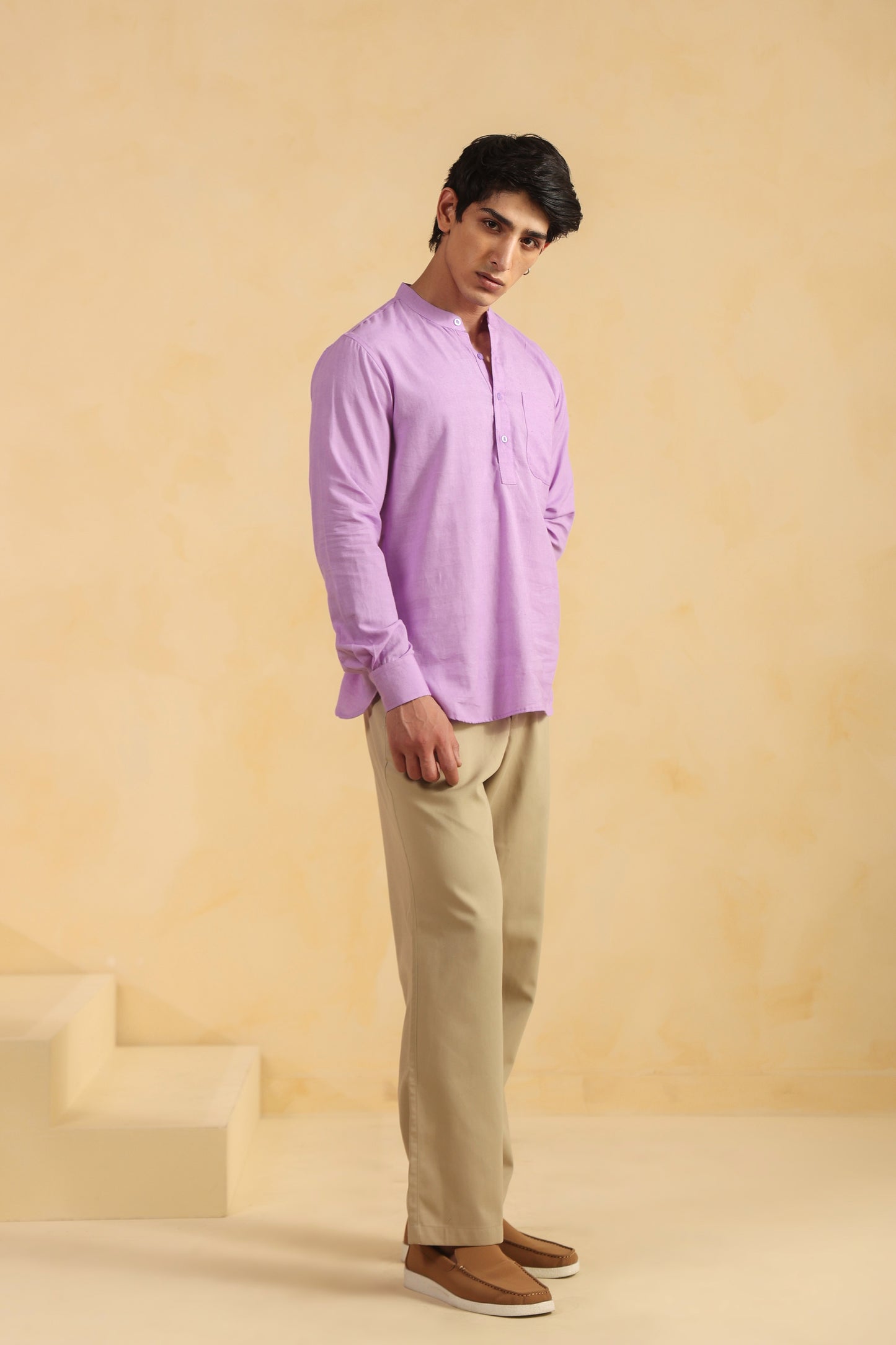 Purple Linen blend shirt kurta