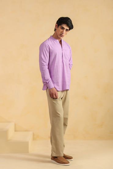 Purple Linen blend shirt kurta
