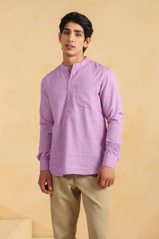 Purple Linen blend shirt kurta