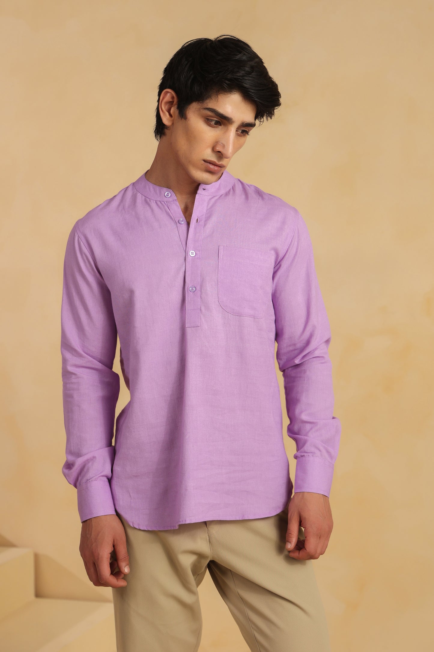 Purple Linen blend shirt kurta
