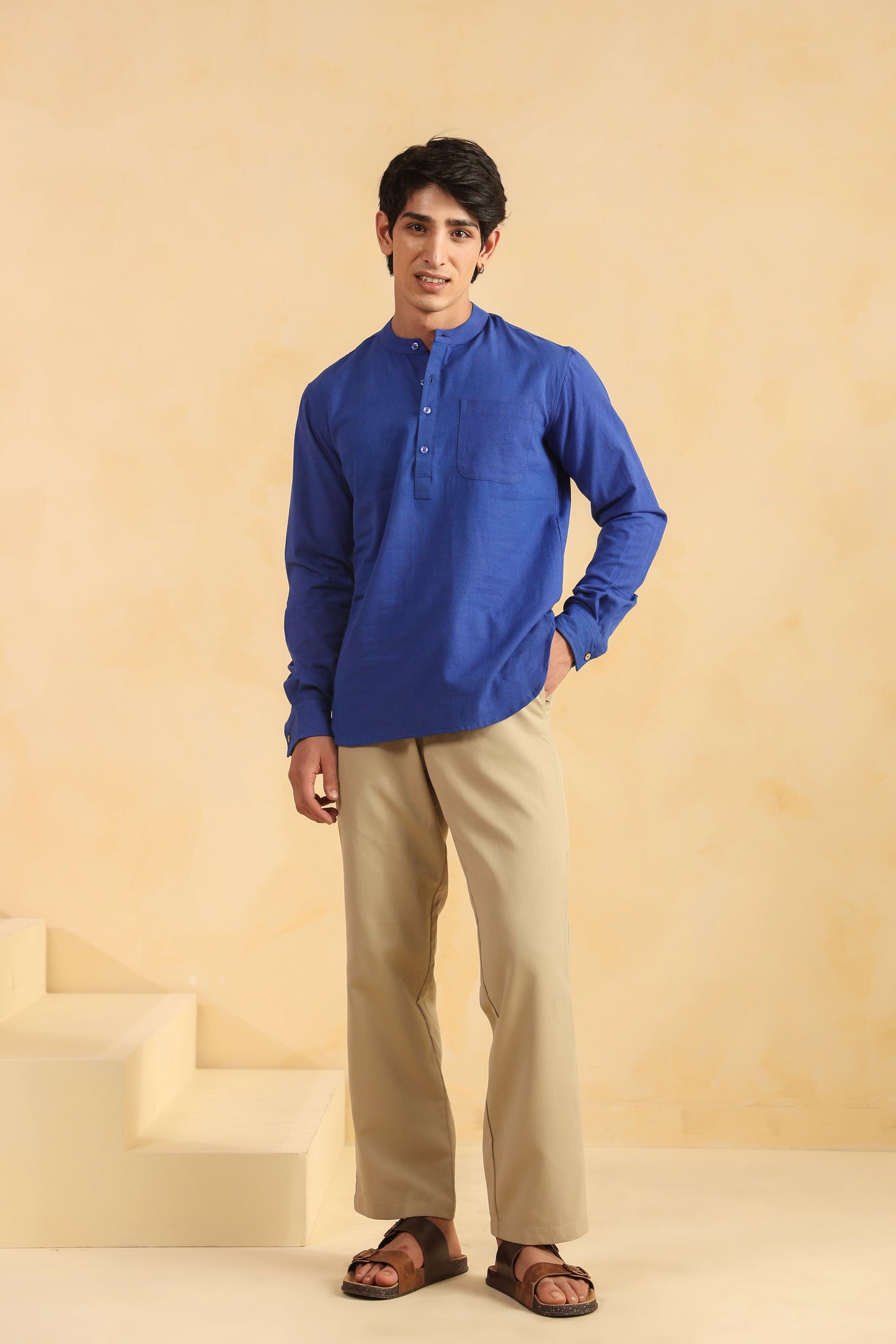 Blue Linen Blend Shirt Kurta
