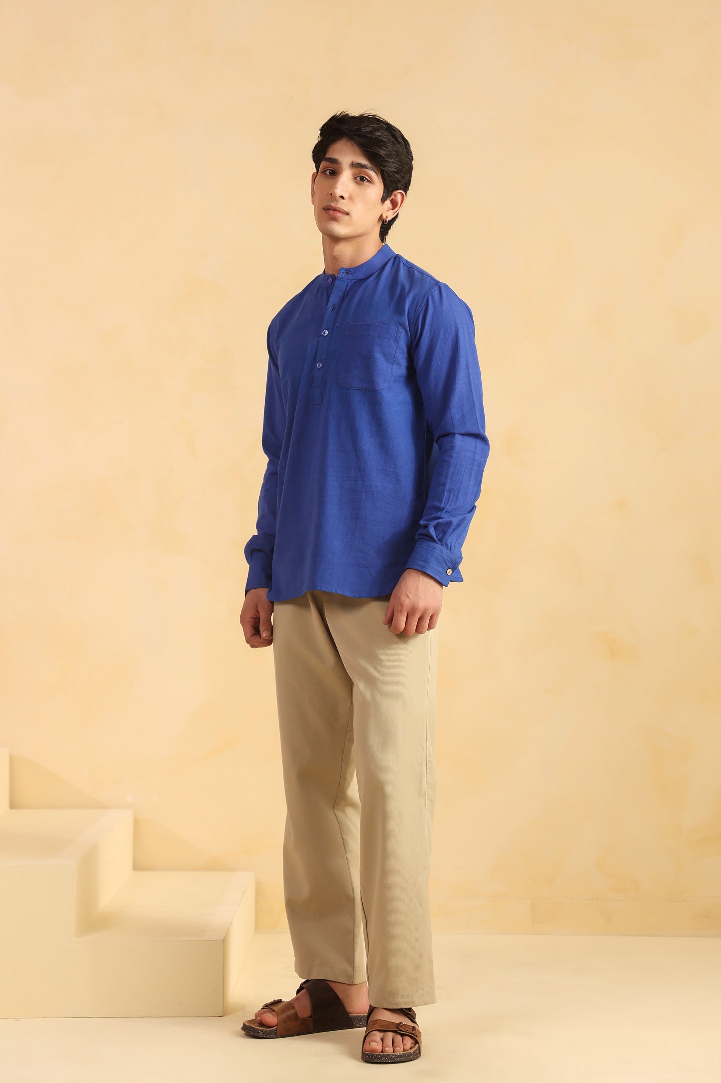 Blue Linen Blend Shirt Kurta