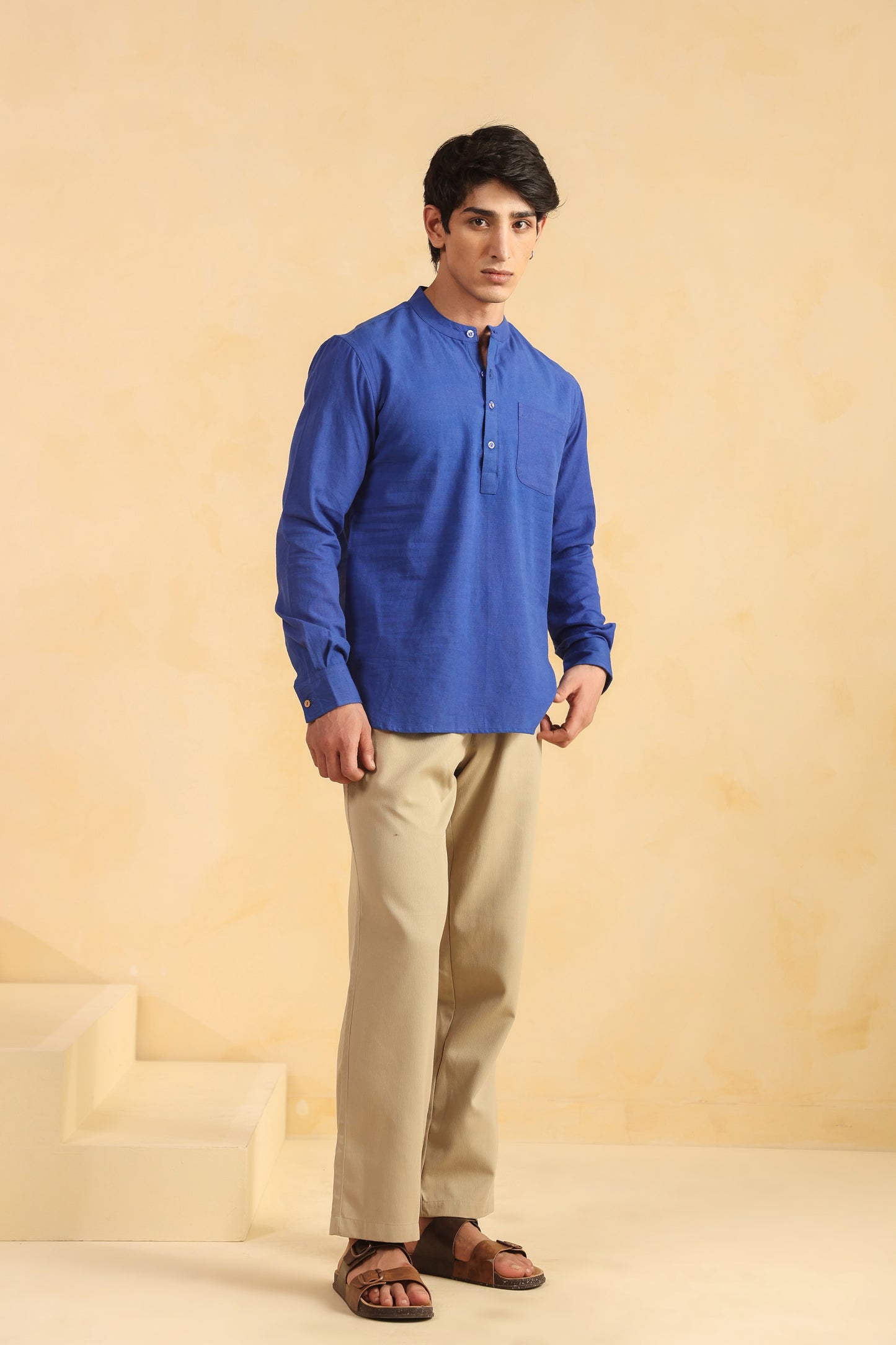 Blue Linen Blend Shirt Kurta