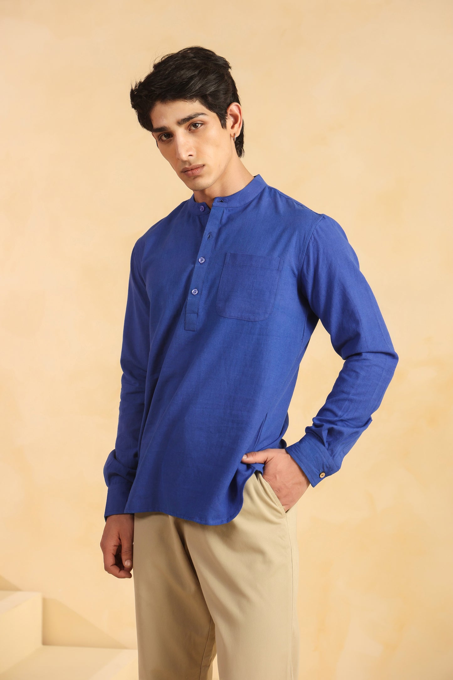 Blue Linen Blend Shirt Kurta