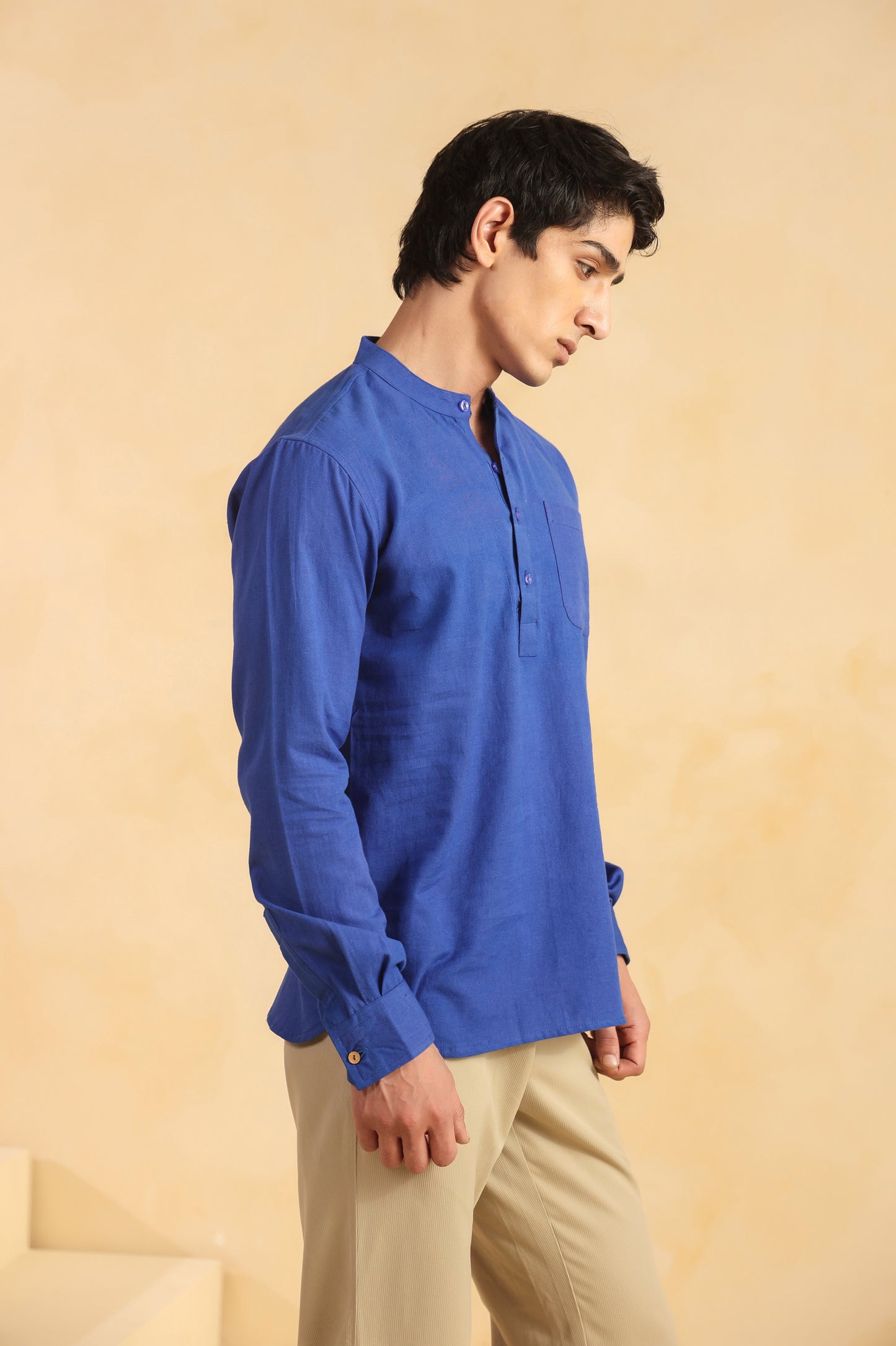 Blue Linen Blend Shirt Kurta