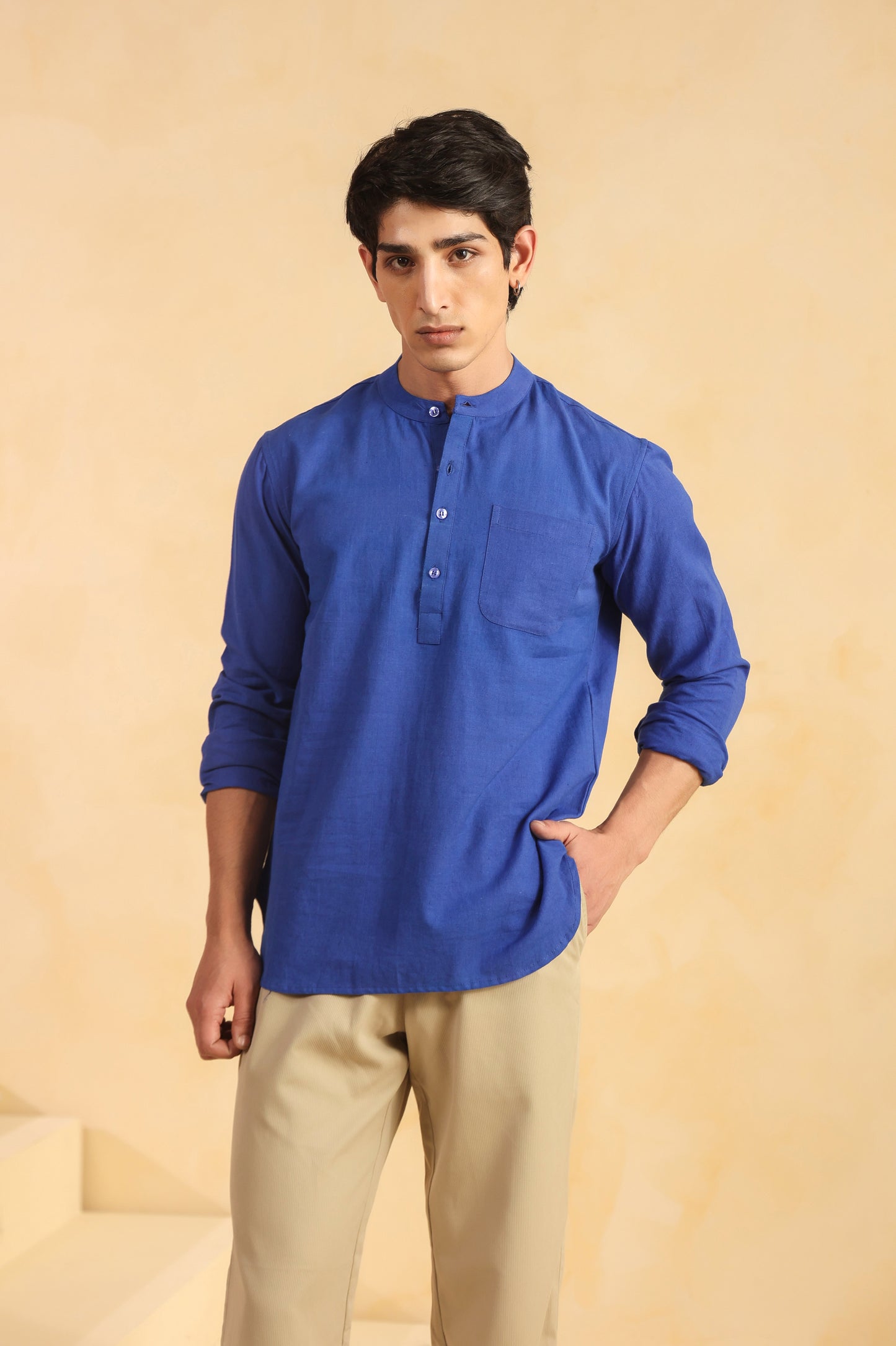 Blue Linen Blend Shirt Kurta