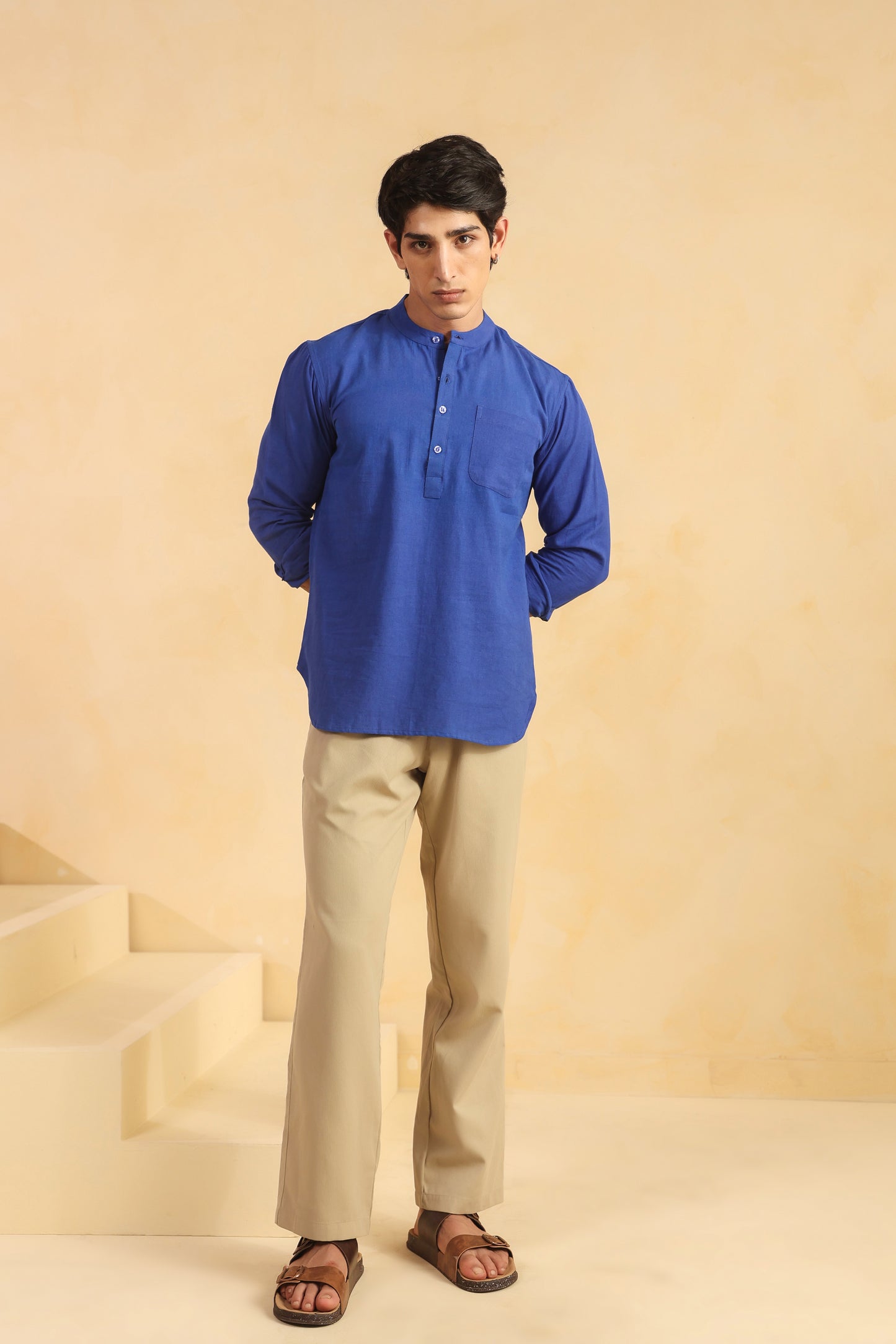 Blue Linen Blend Shirt Kurta