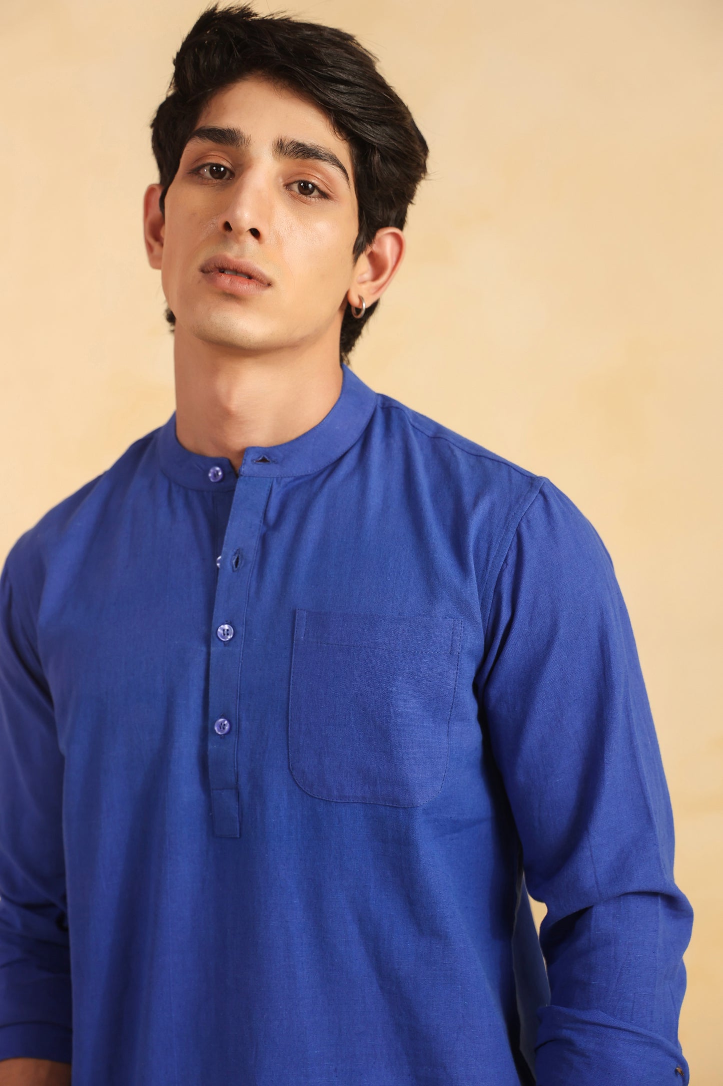 Blue Linen Blend Shirt Kurta