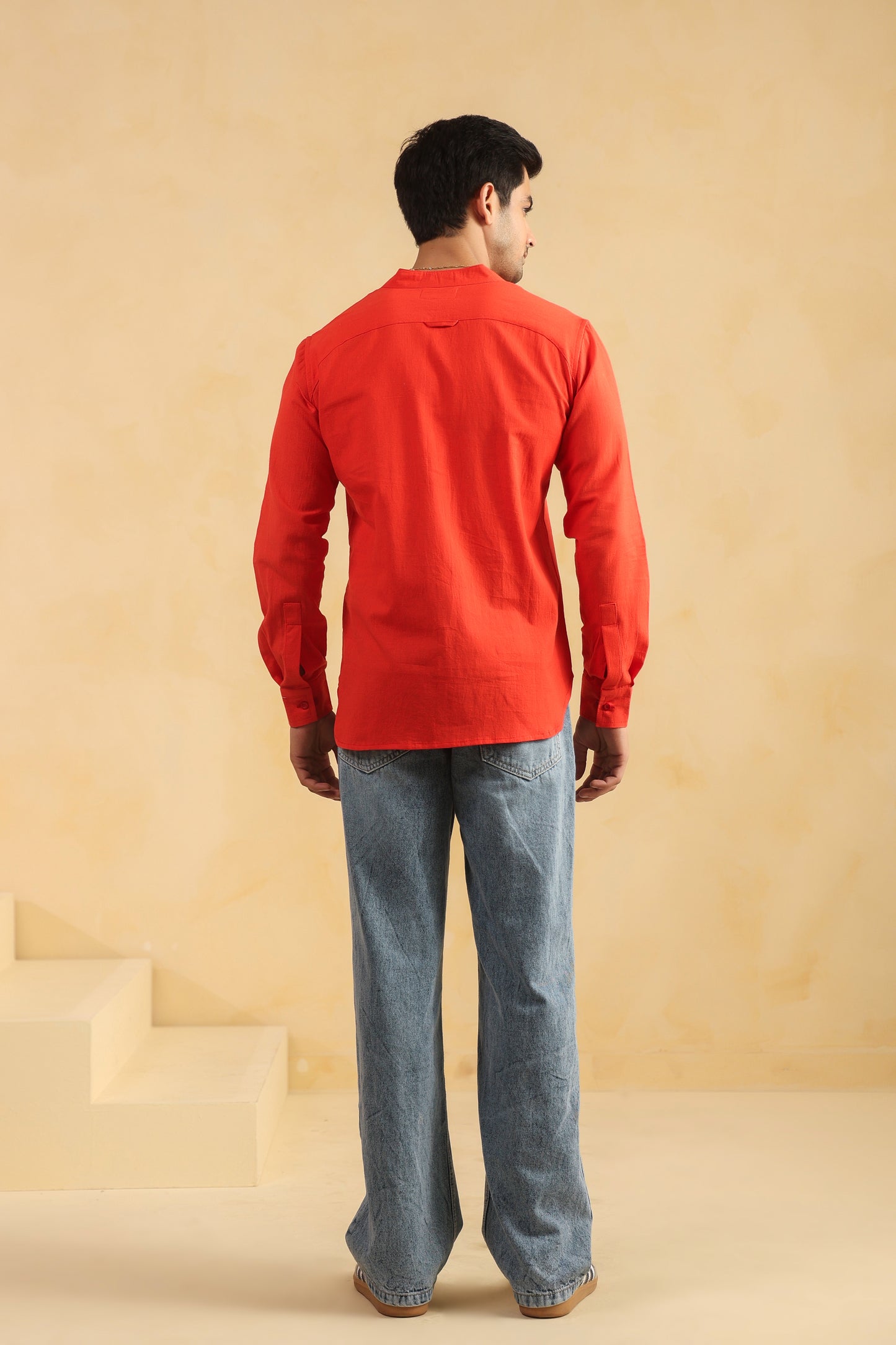 Red Linen blend Shirt Kurta
