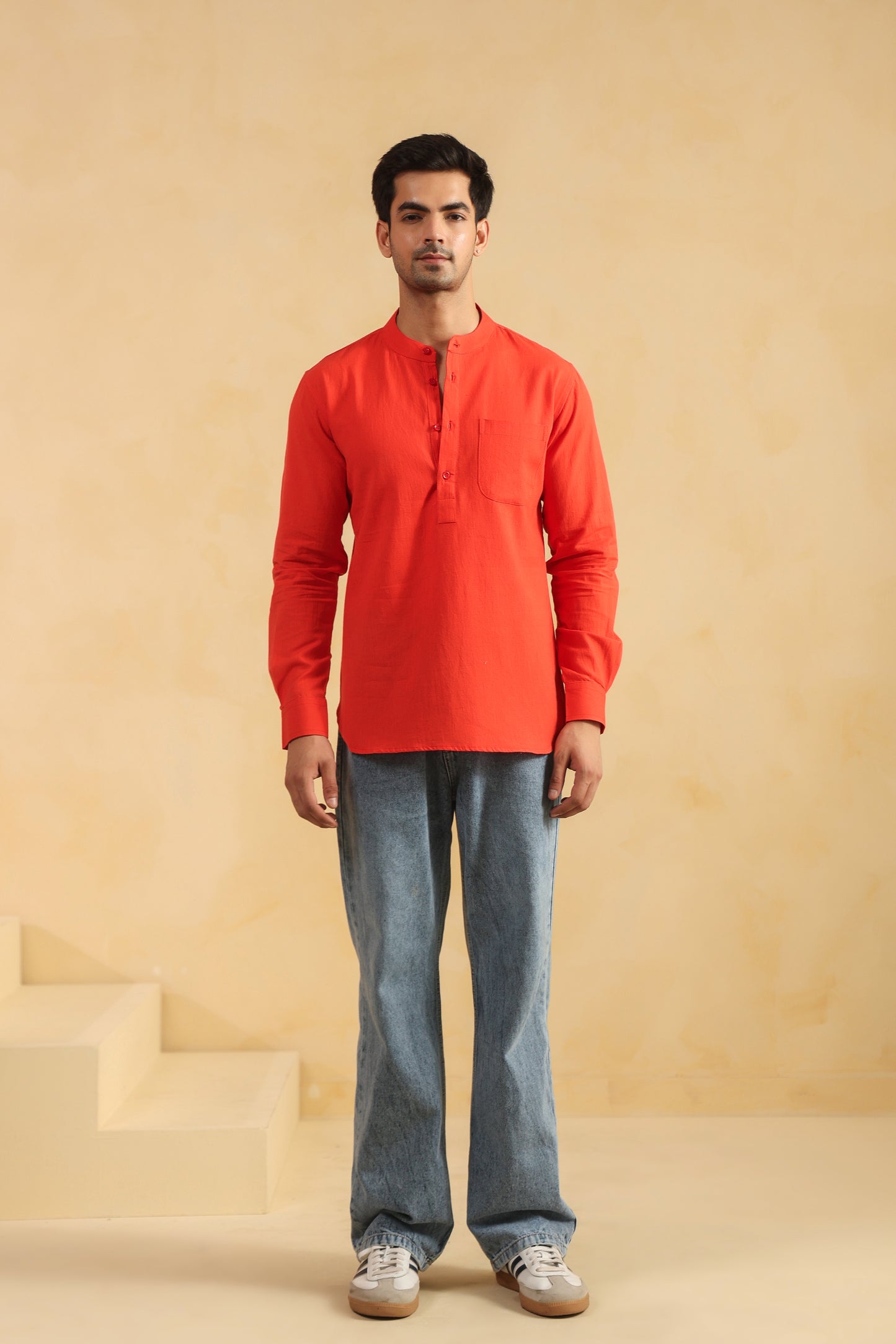 Red Linen blend Shirt Kurta