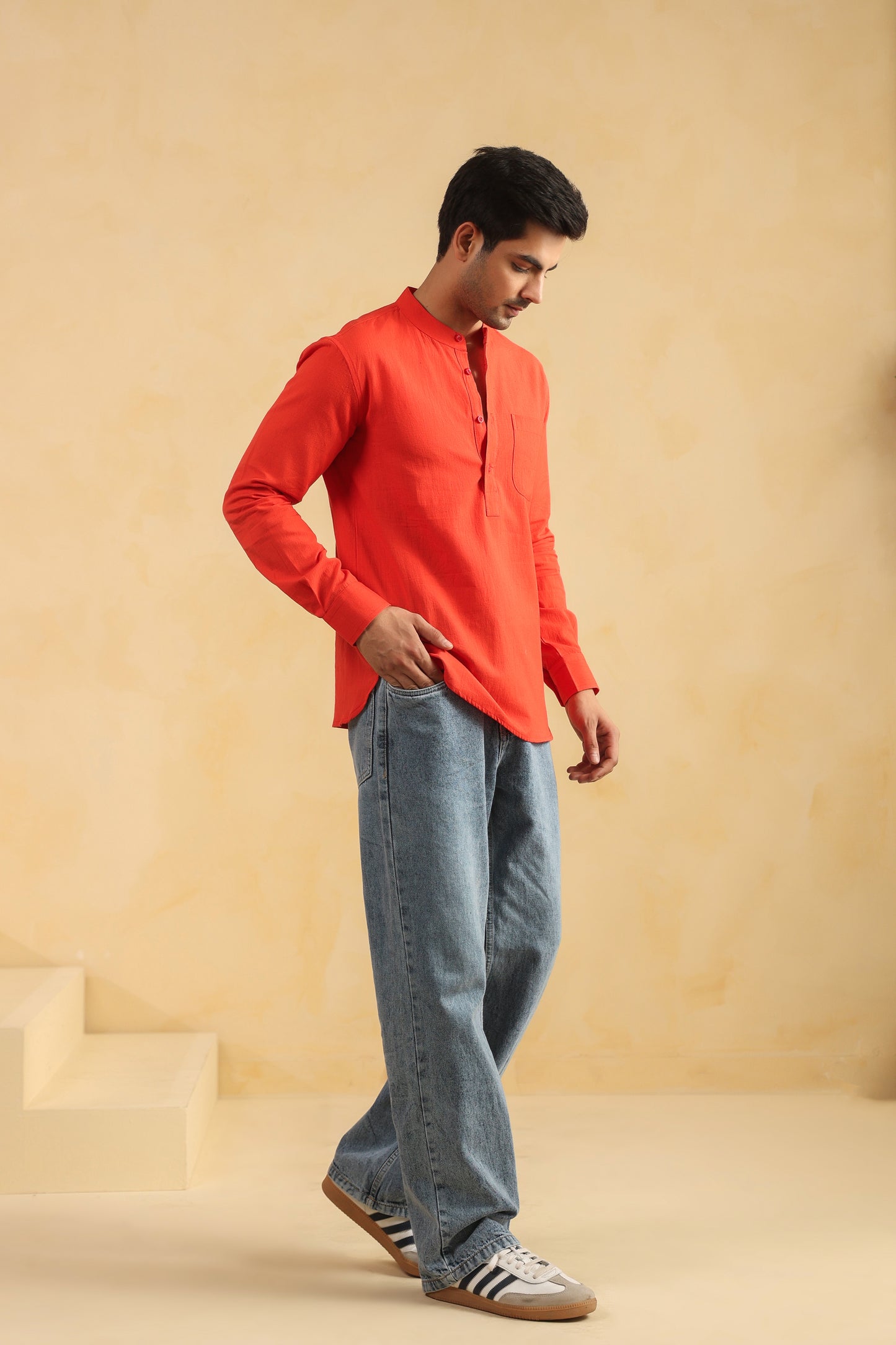 Red Linen blend Shirt Kurta