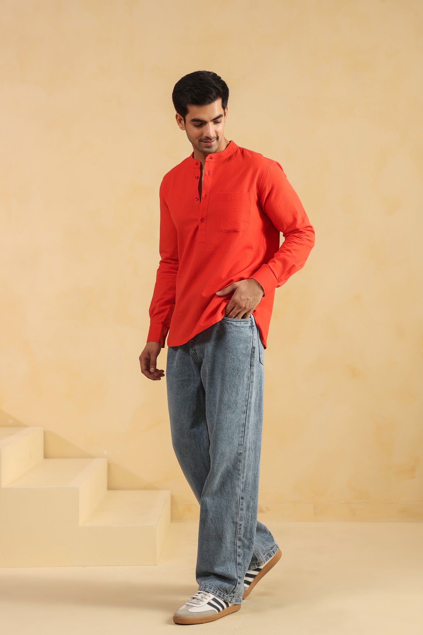 Red Linen blend Shirt Kurta
