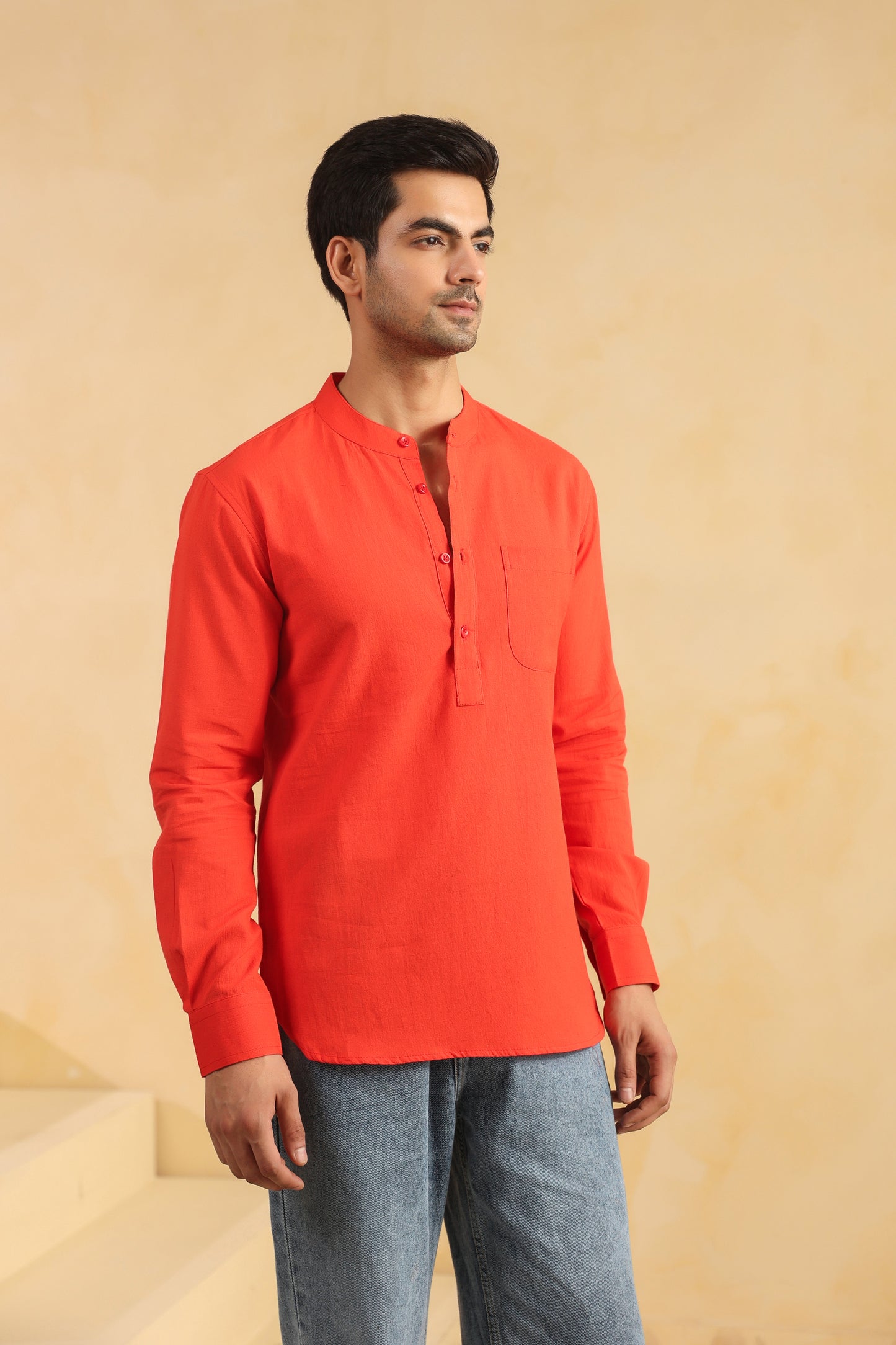 Red Linen blend Shirt Kurta