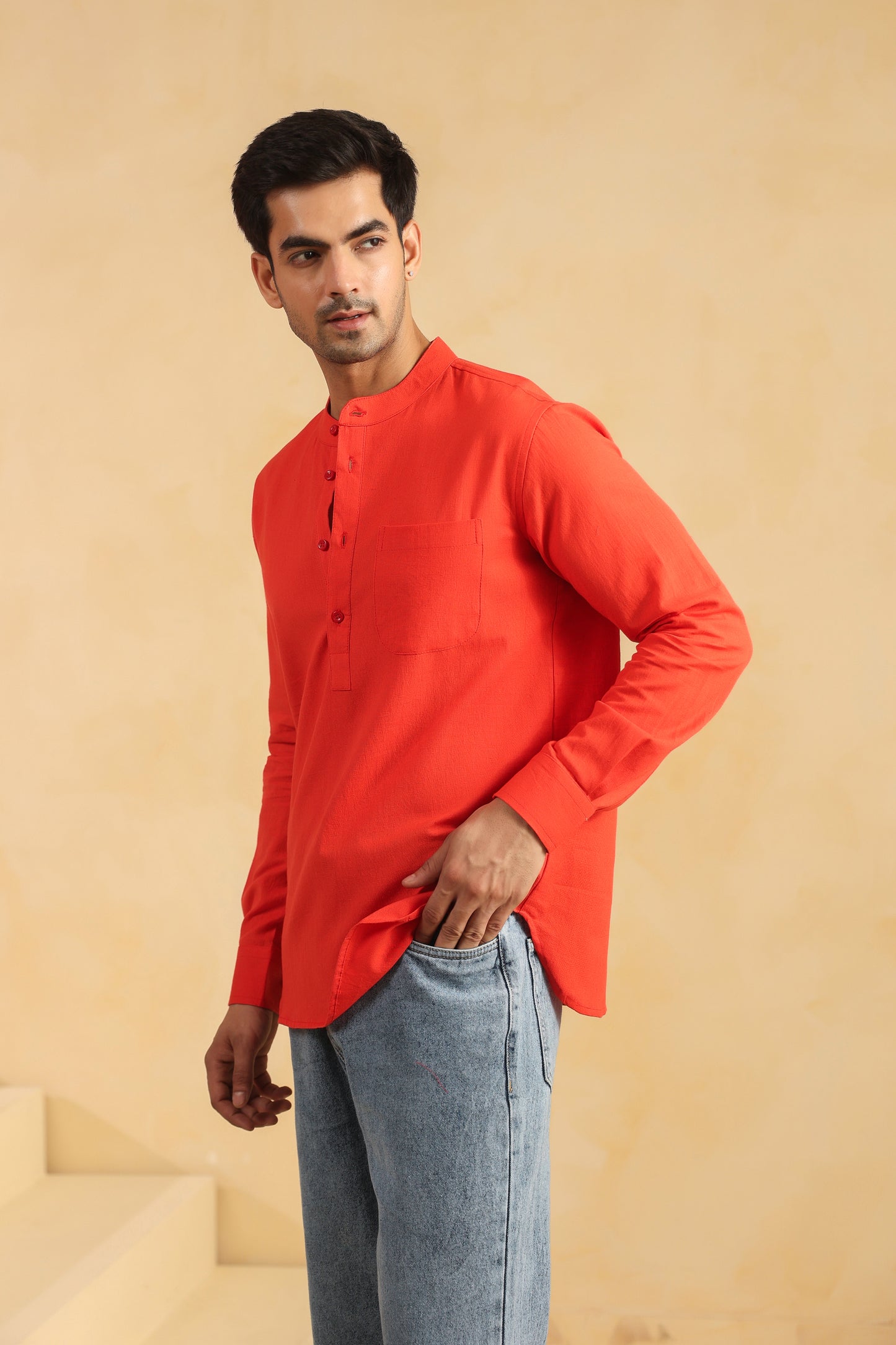 Red Linen blend Shirt Kurta