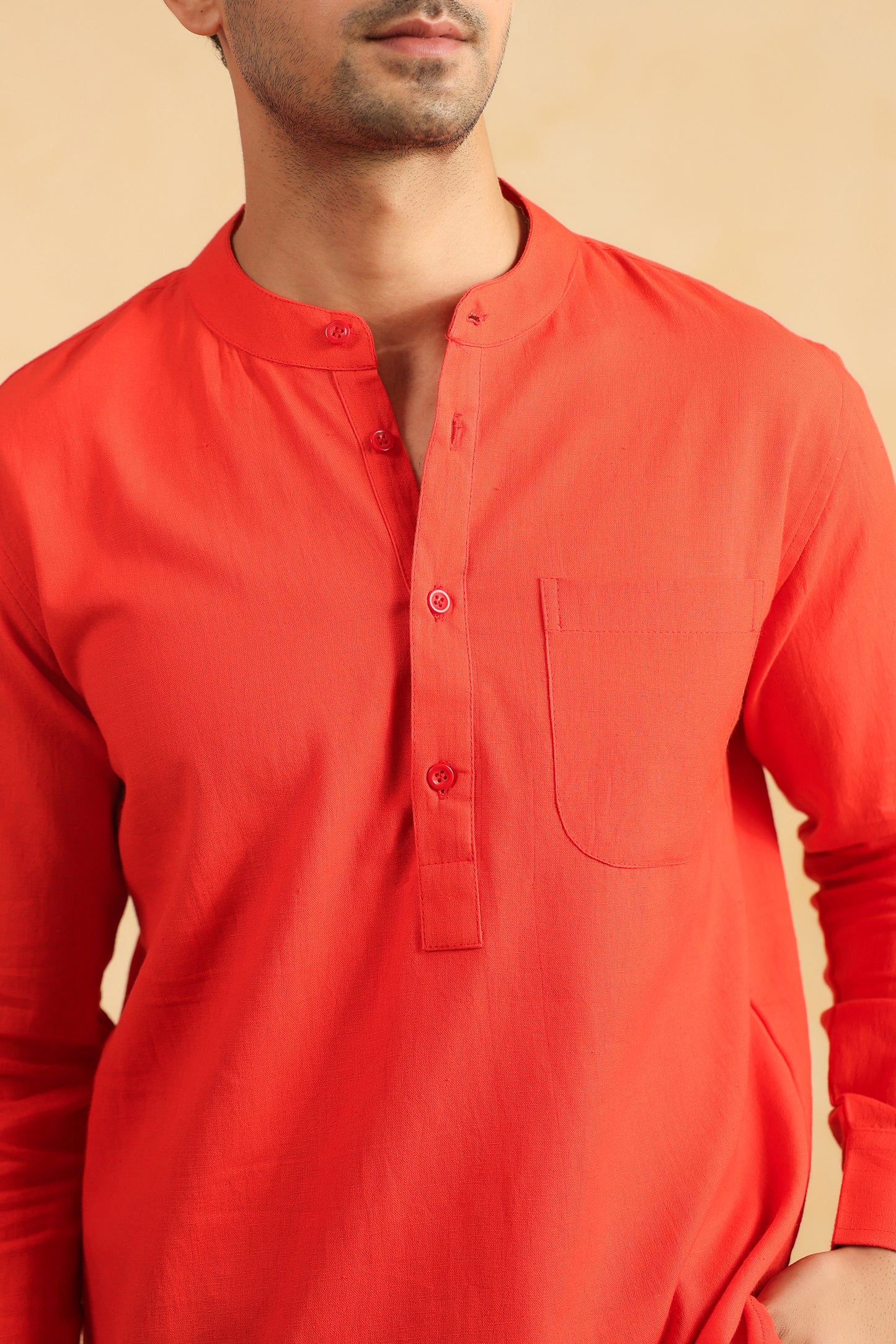Red Linen blend Shirt Kurta