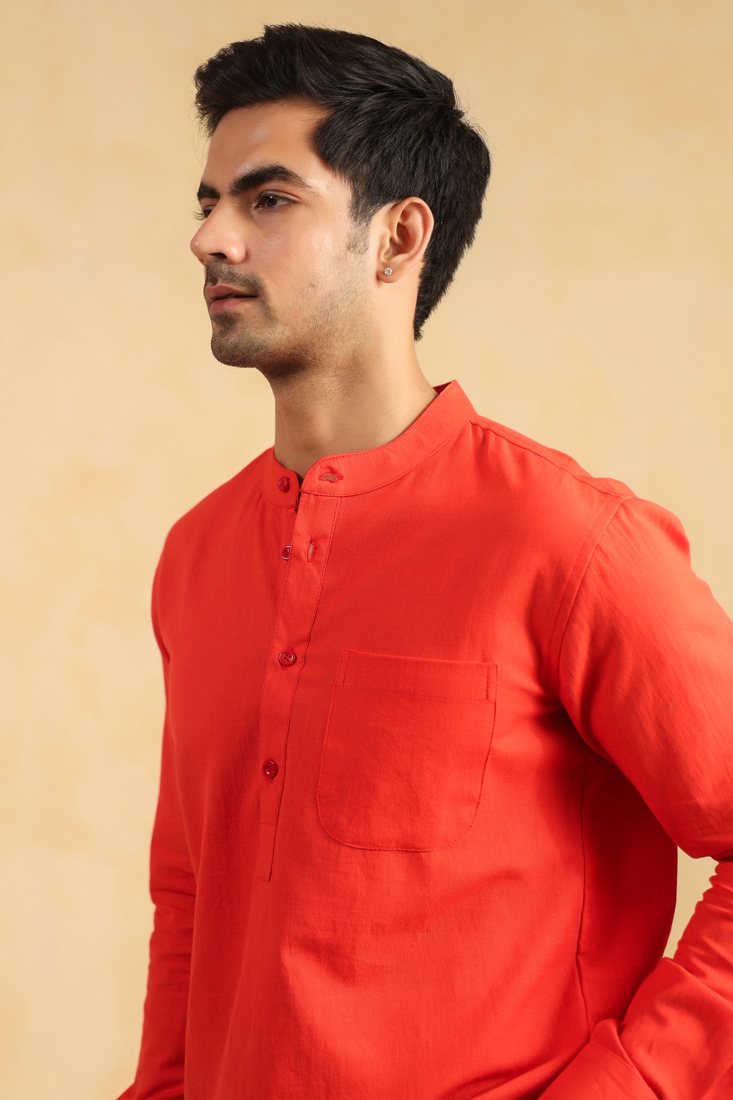 Red Linen blend Shirt Kurta