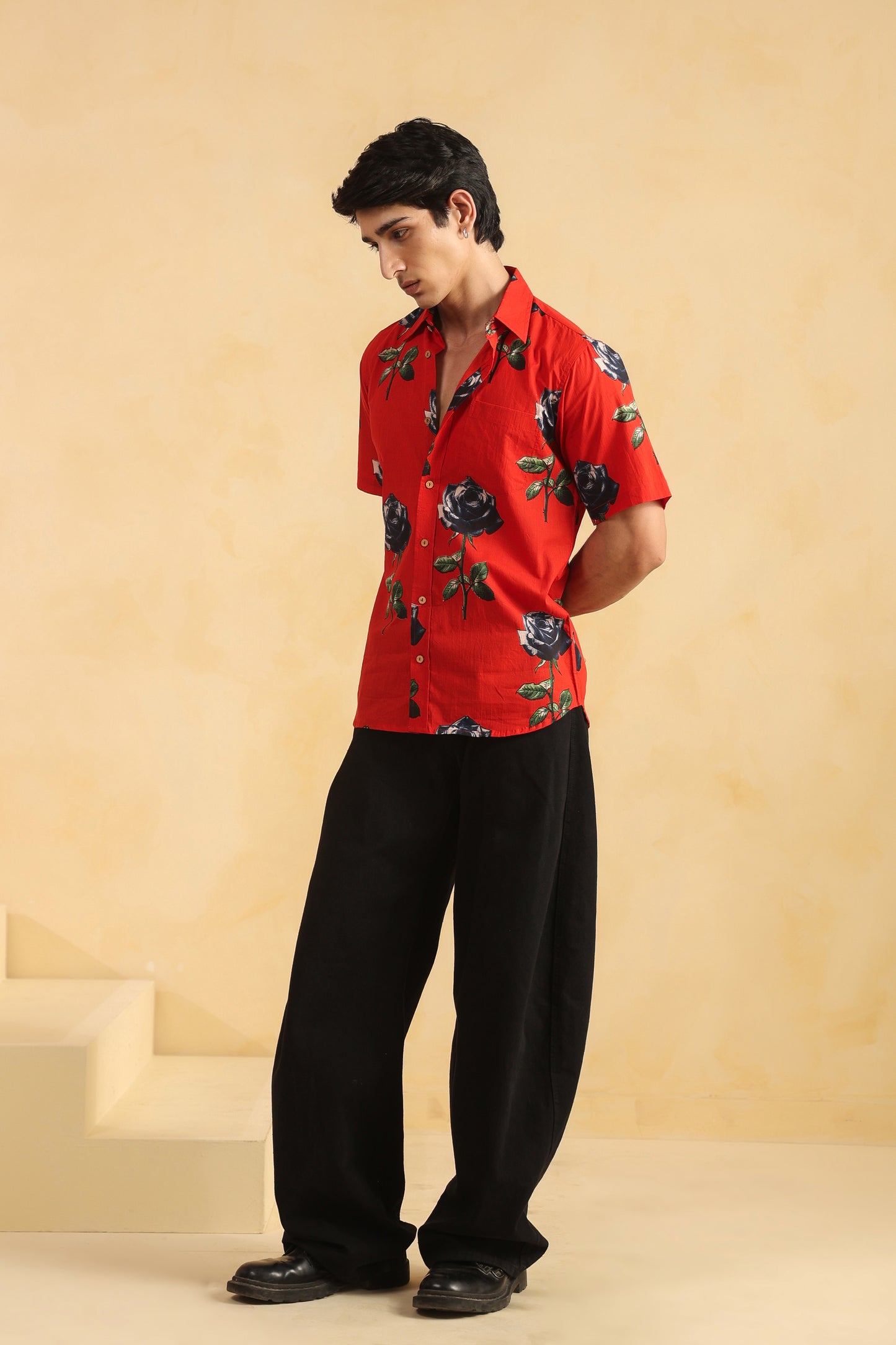 Red Cotton Half Sleeve Shirt