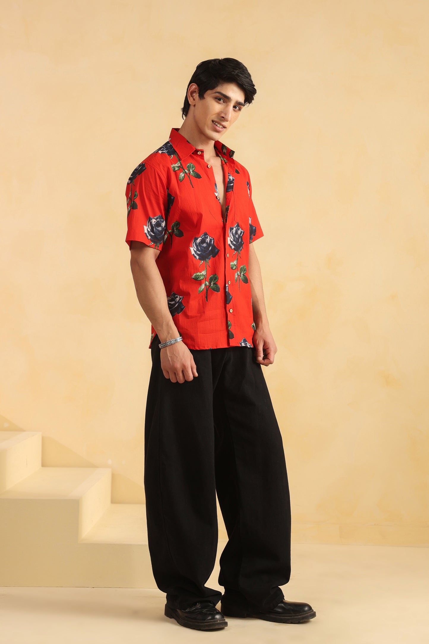 Red Cotton Half Sleeve Shirt