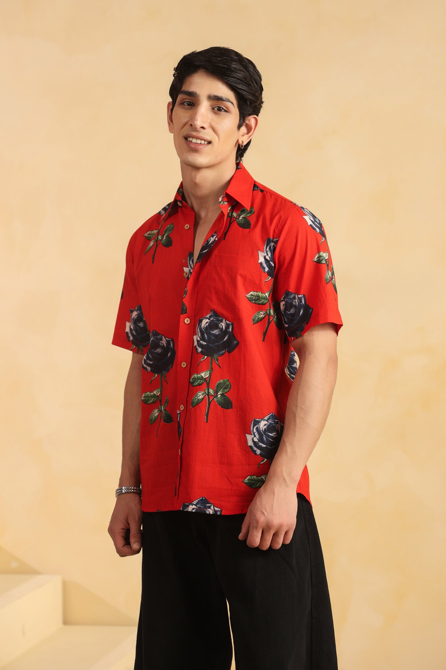 Red Cotton Half Sleeve Shirt