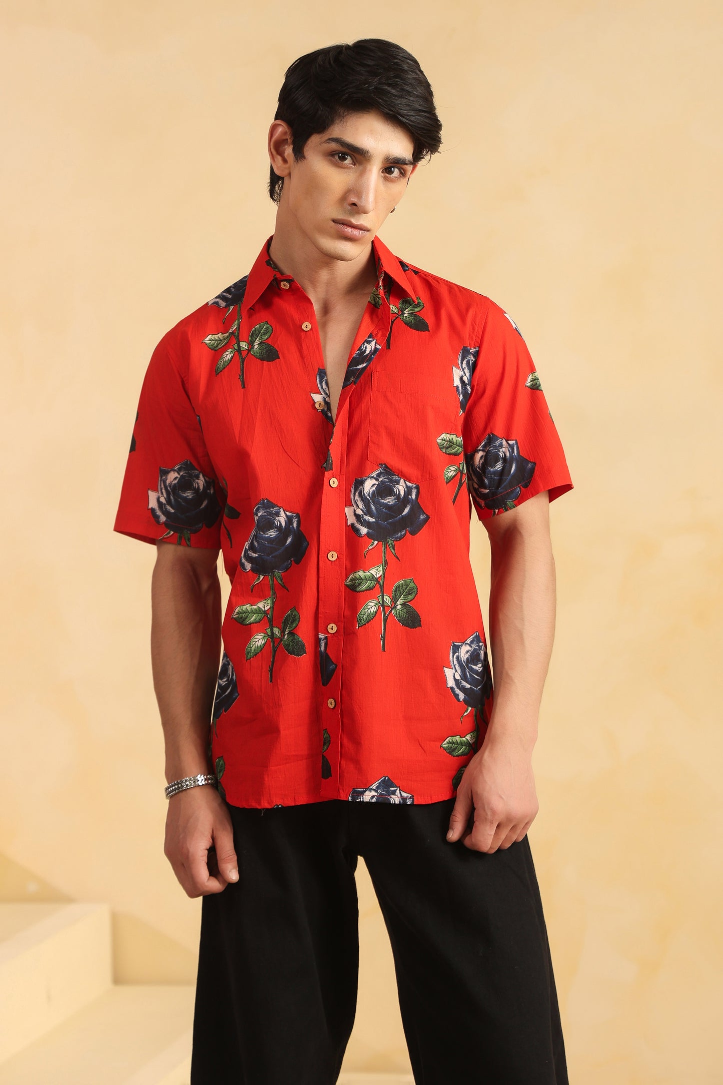 Red Cotton Half Sleeve Shirt