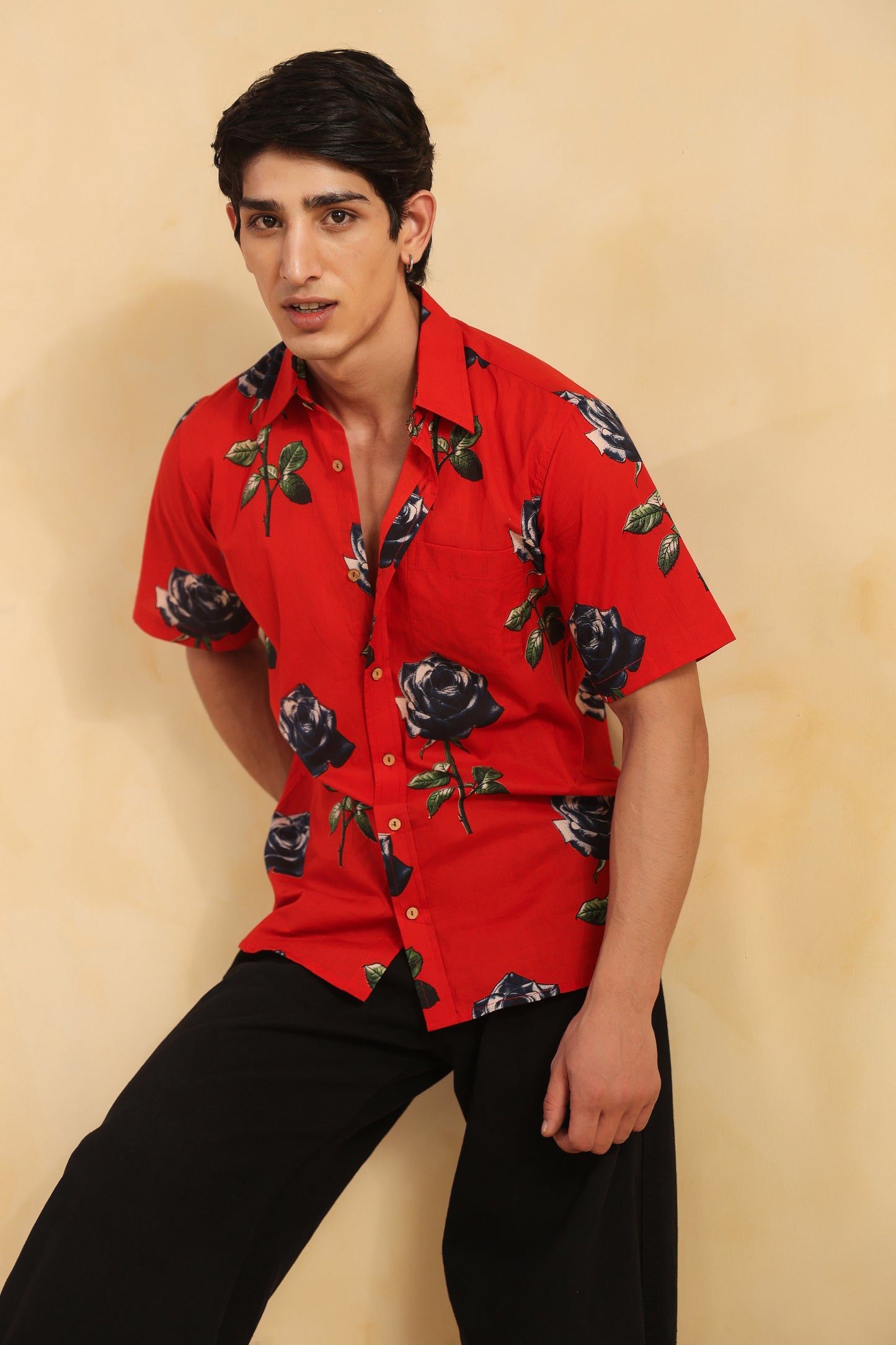 Red Cotton Half Sleeve Shirt