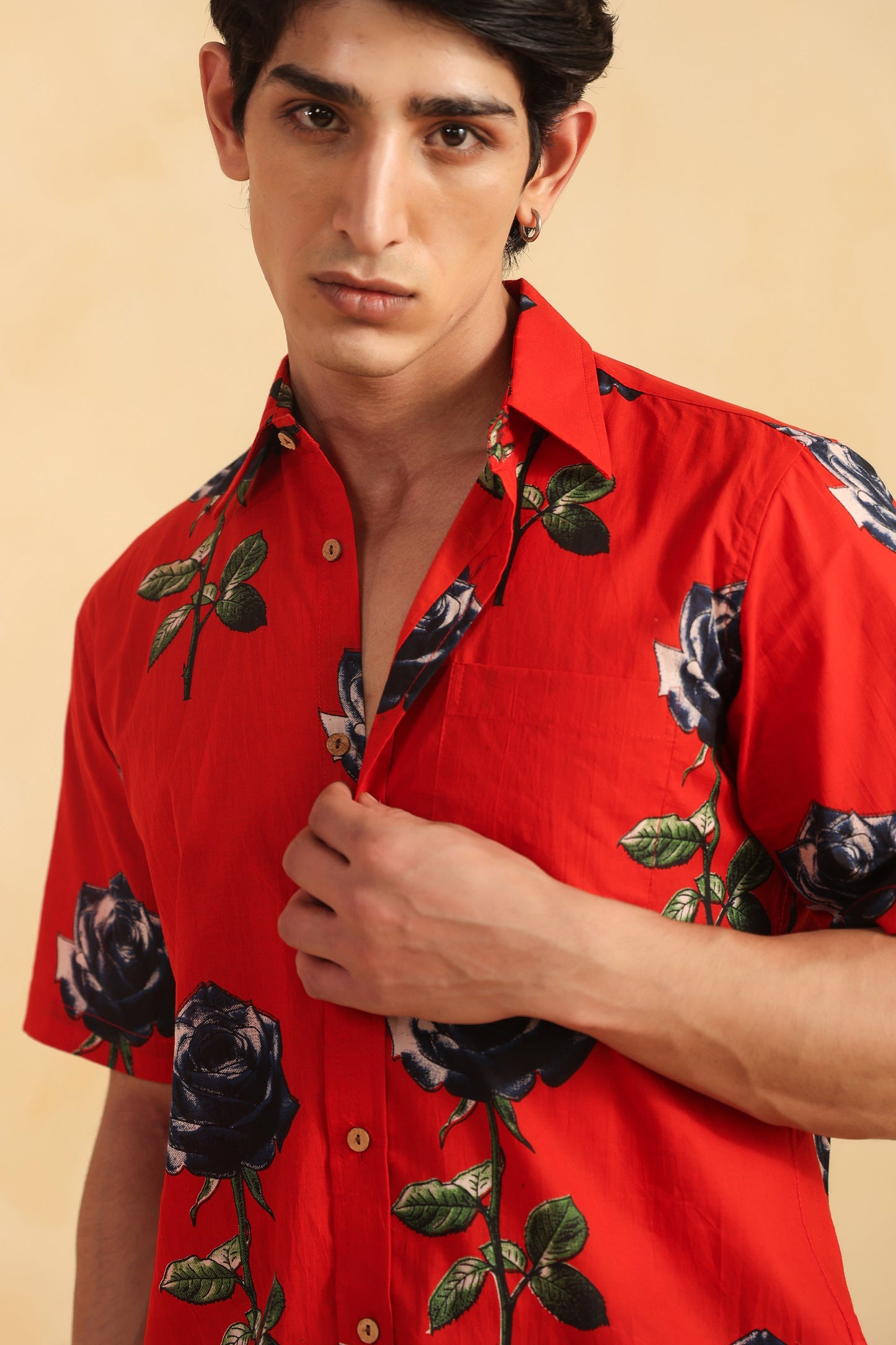 Red Cotton Half Sleeve Shirt