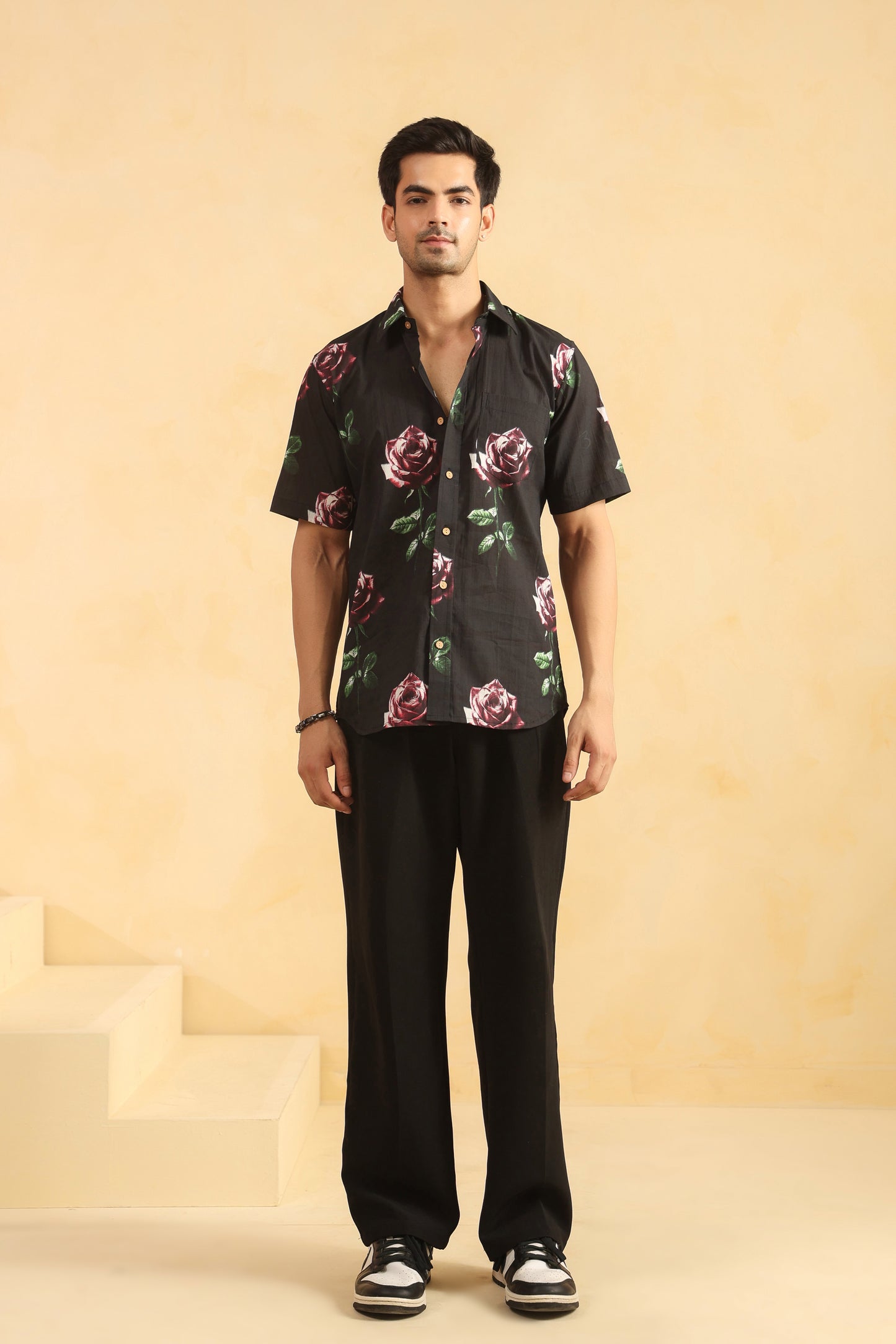 Black Rose Half sleeve cotton shirt