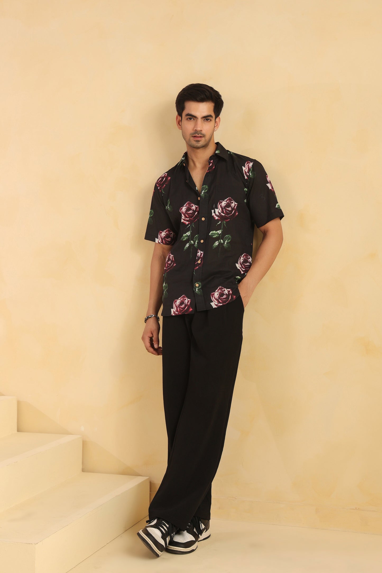 Black Rose Half sleeve cotton shirt