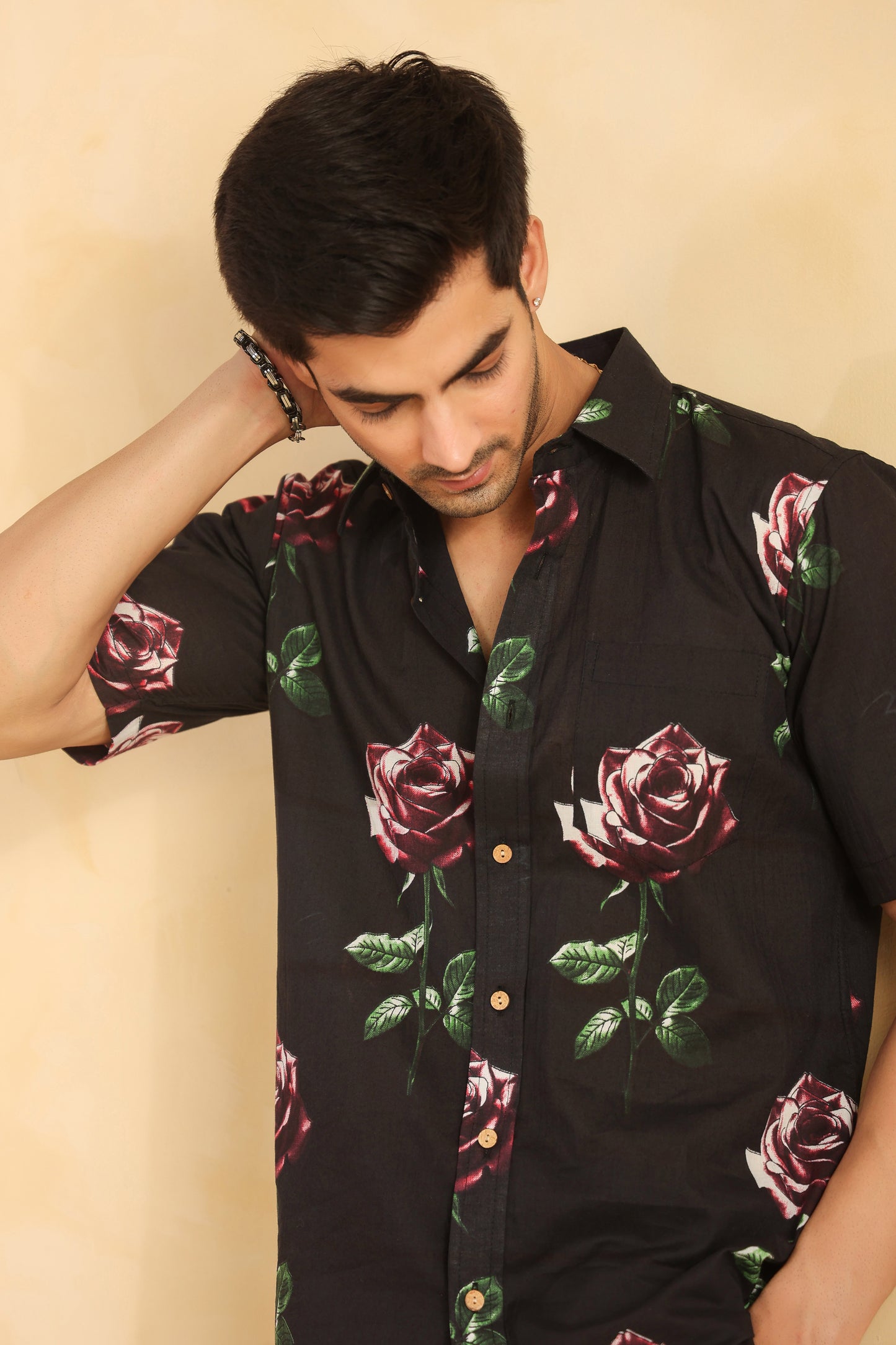Black Rose Half sleeve cotton shirt