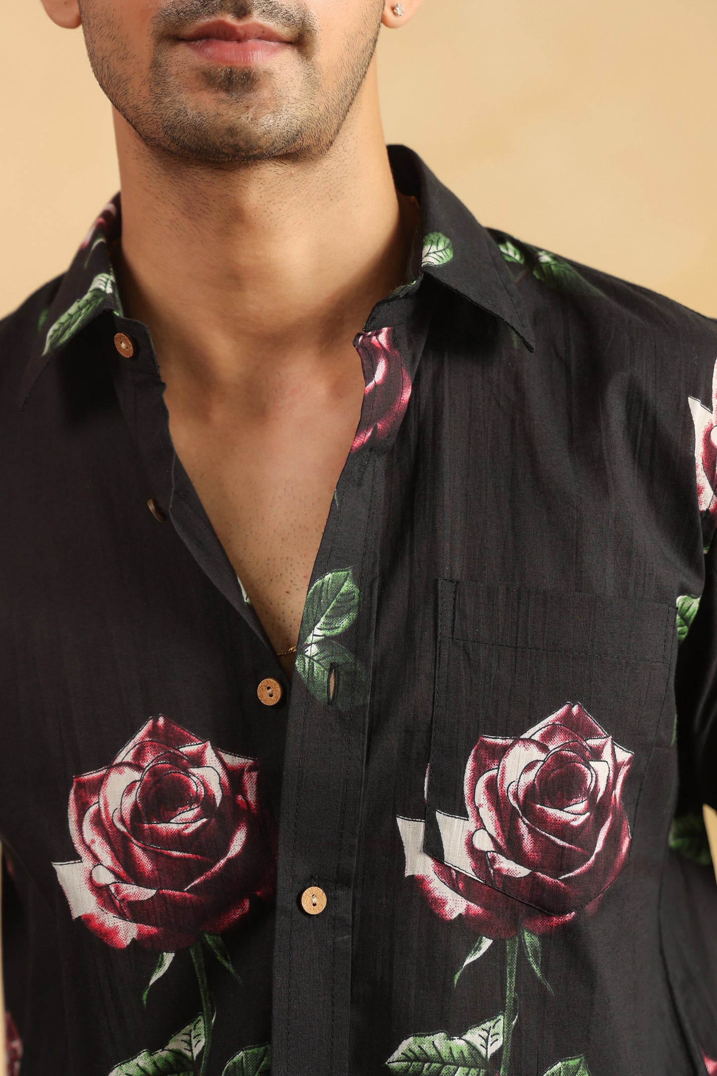 Black Rose Half sleeve cotton shirt