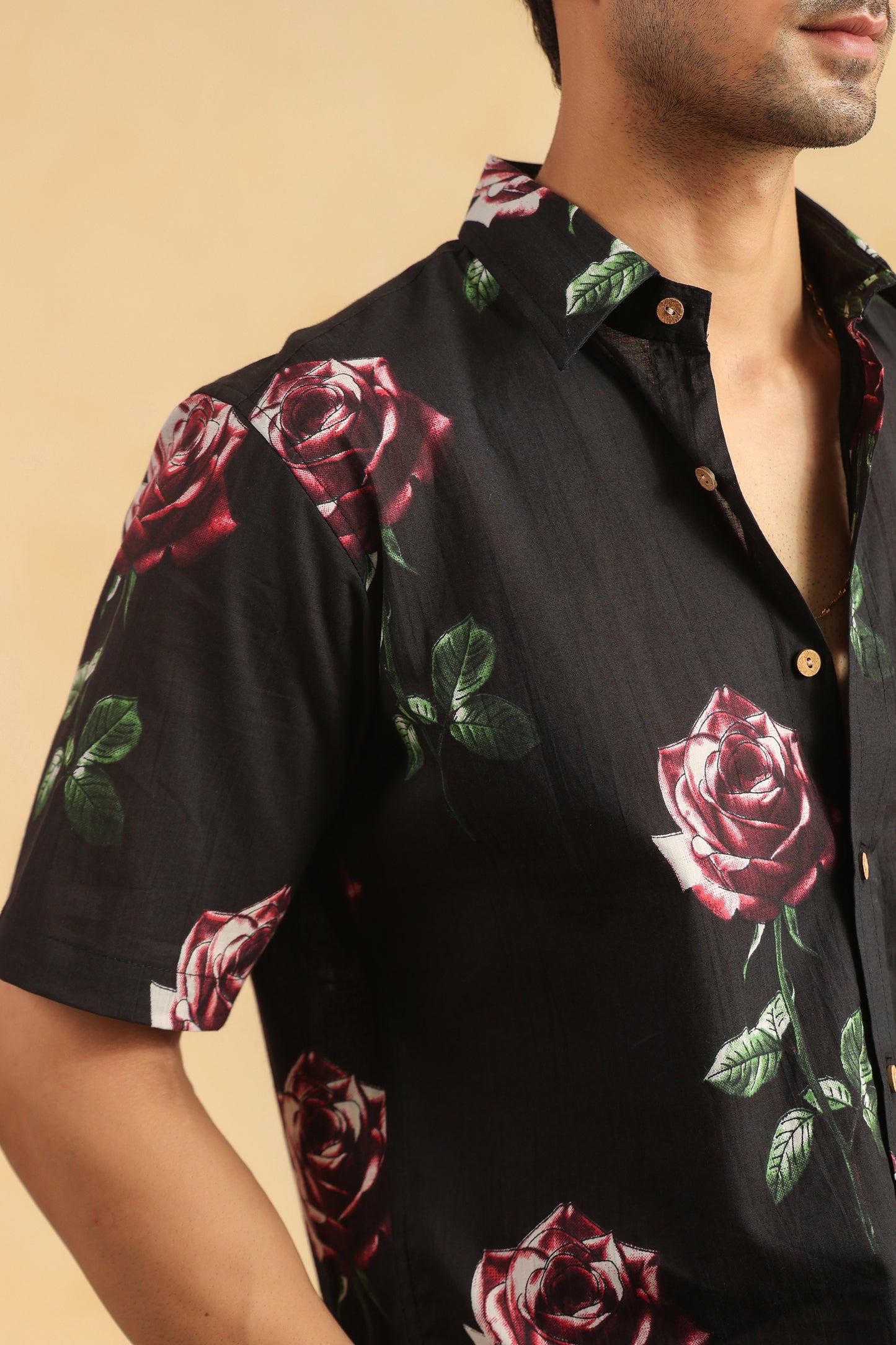 Black Rose Half sleeve cotton shirt