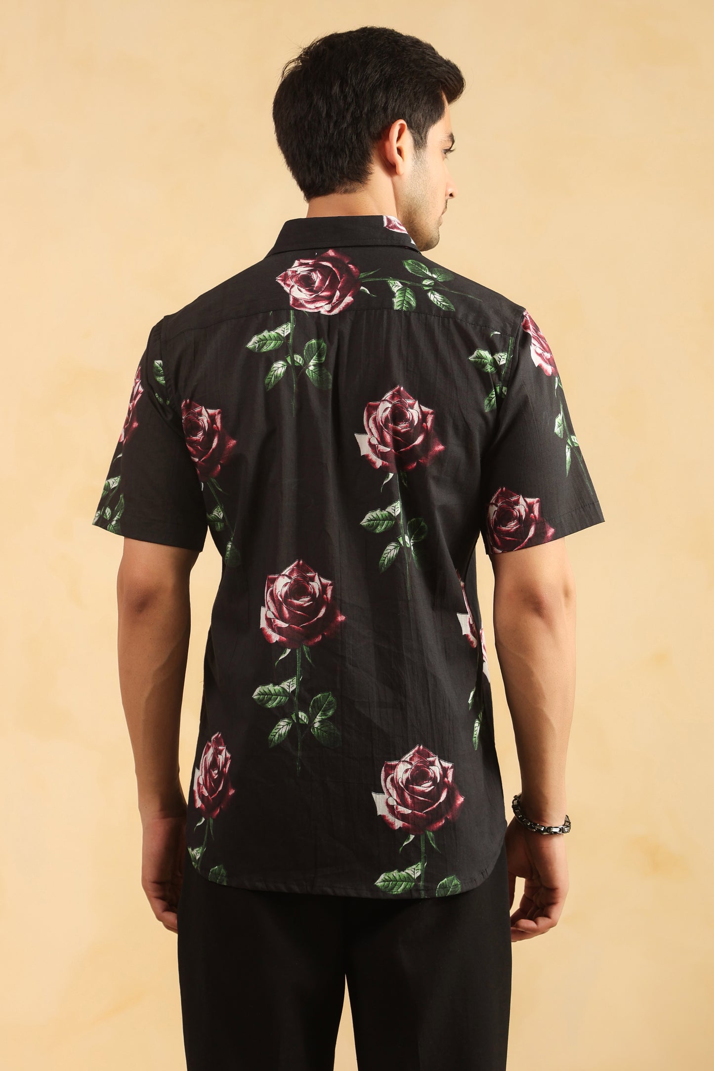 Black Rose Half sleeve cotton shirt