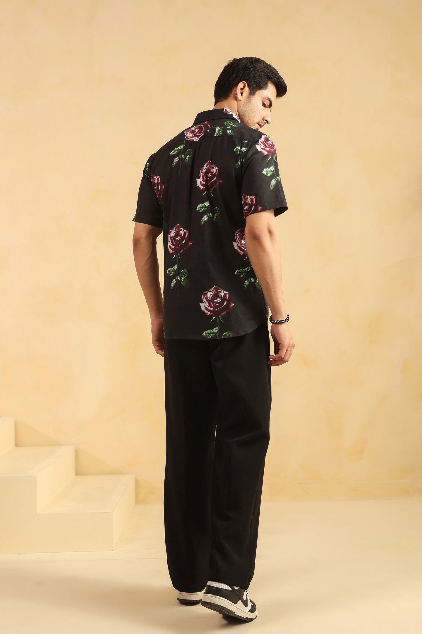 Black Rose Half sleeve cotton shirt
