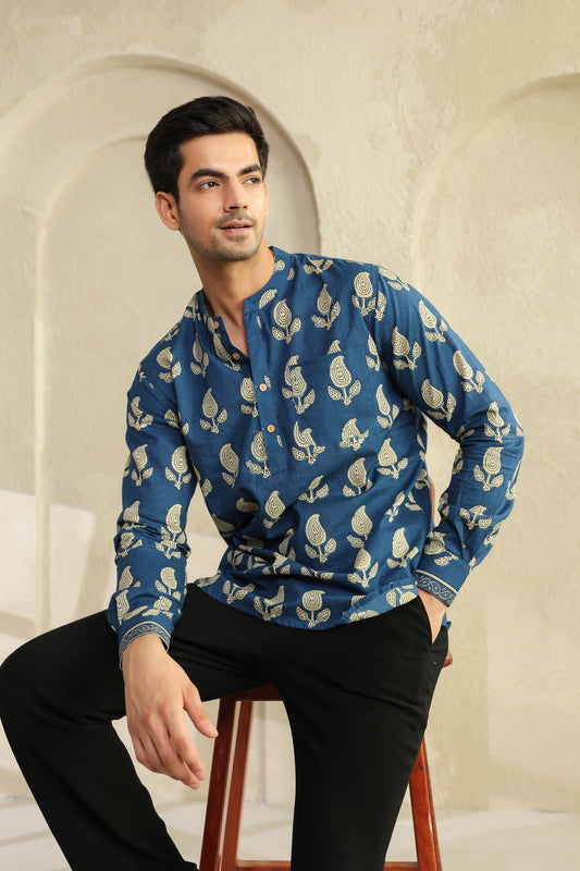 Blue regular cotton shirt kurta