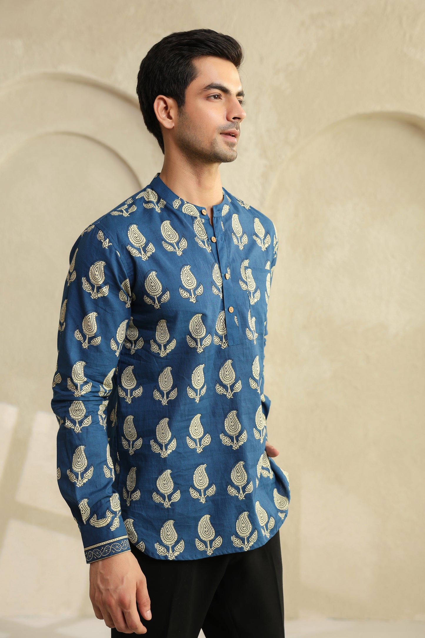 Blue regular cotton shirt kurta