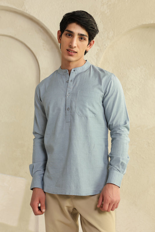 Grey linen blend Shirt Kurta