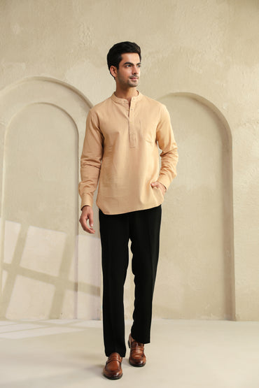 Beige Linen Blend Cotton Shirt Kurta
