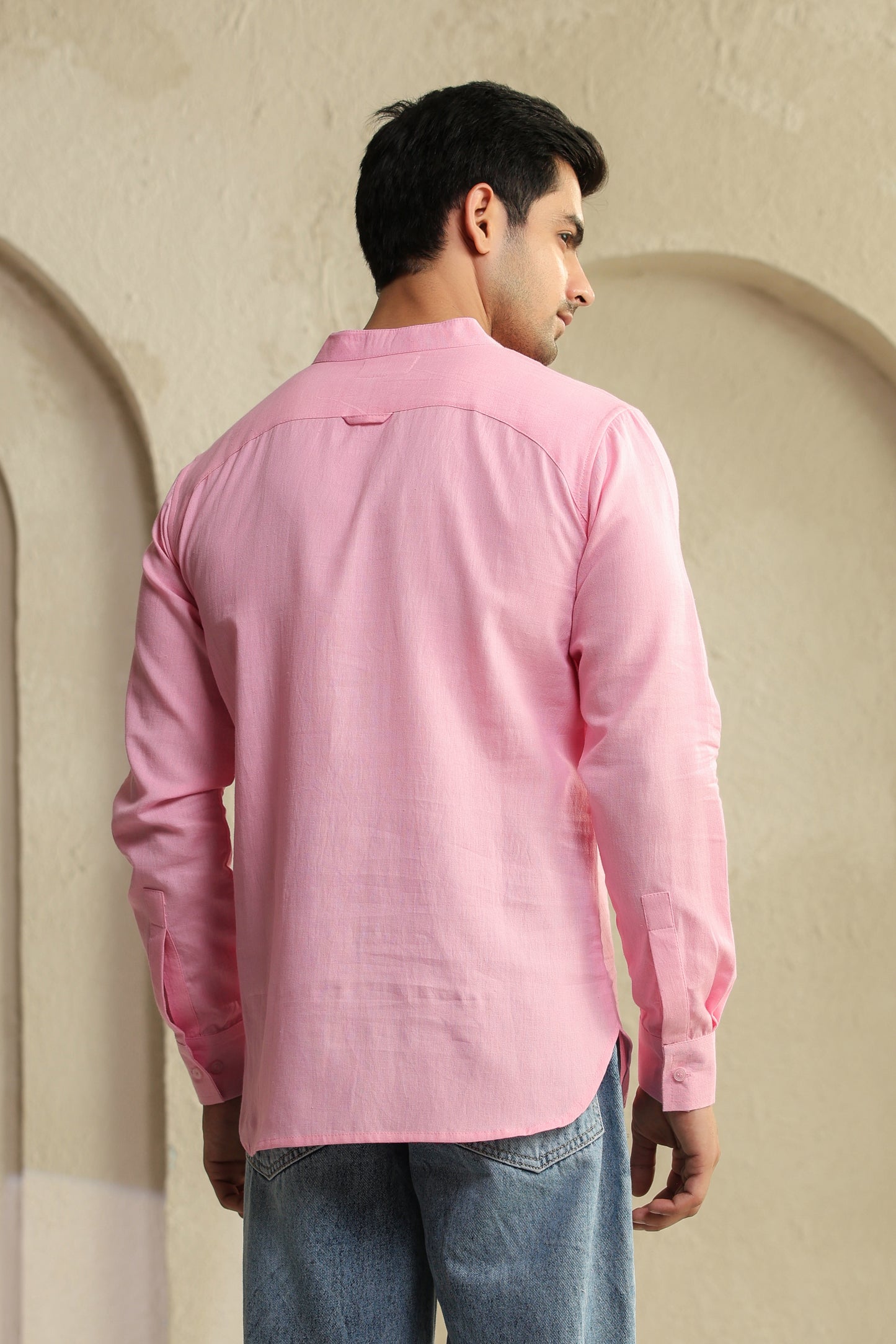 Pink Linen Blend Shirt Kurta