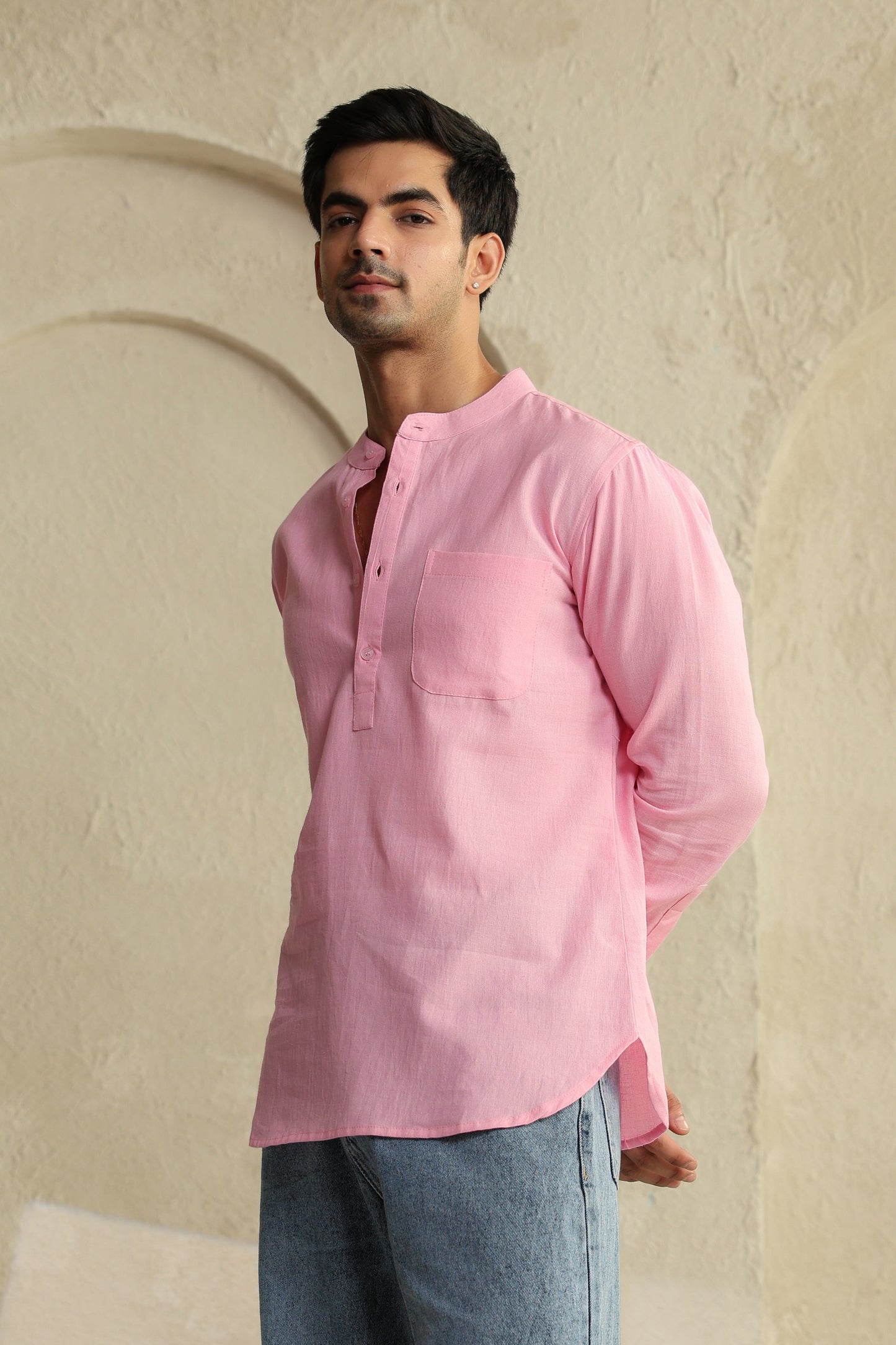 Pink Linen Blend Shirt Kurta