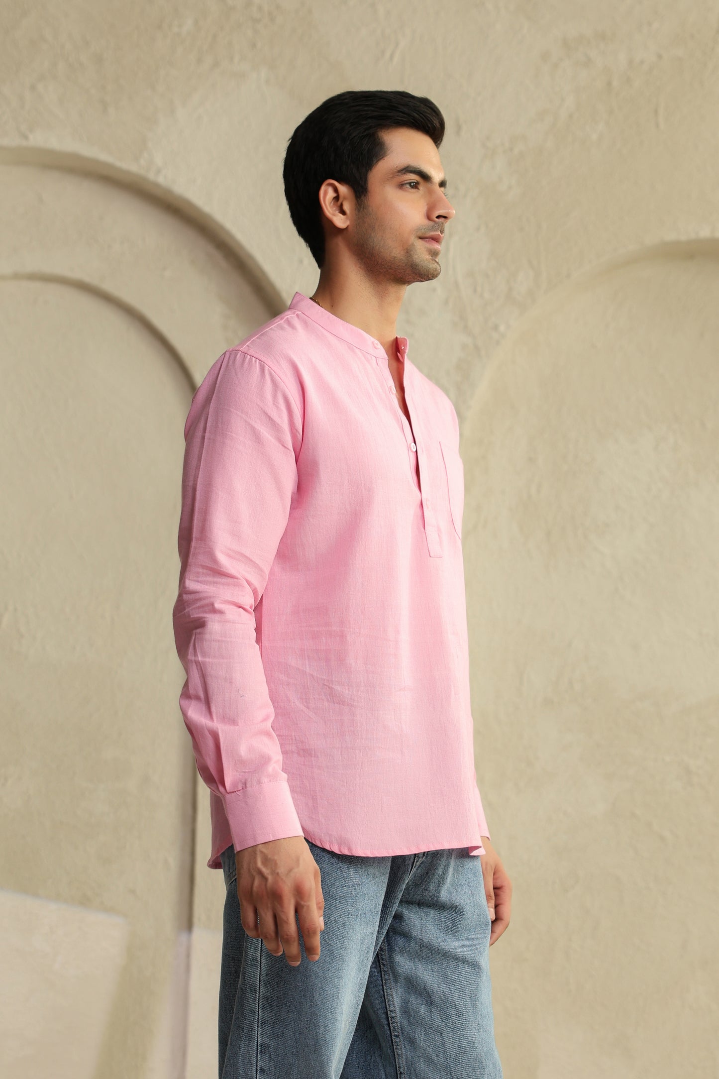 Pink Linen Blend Shirt Kurta